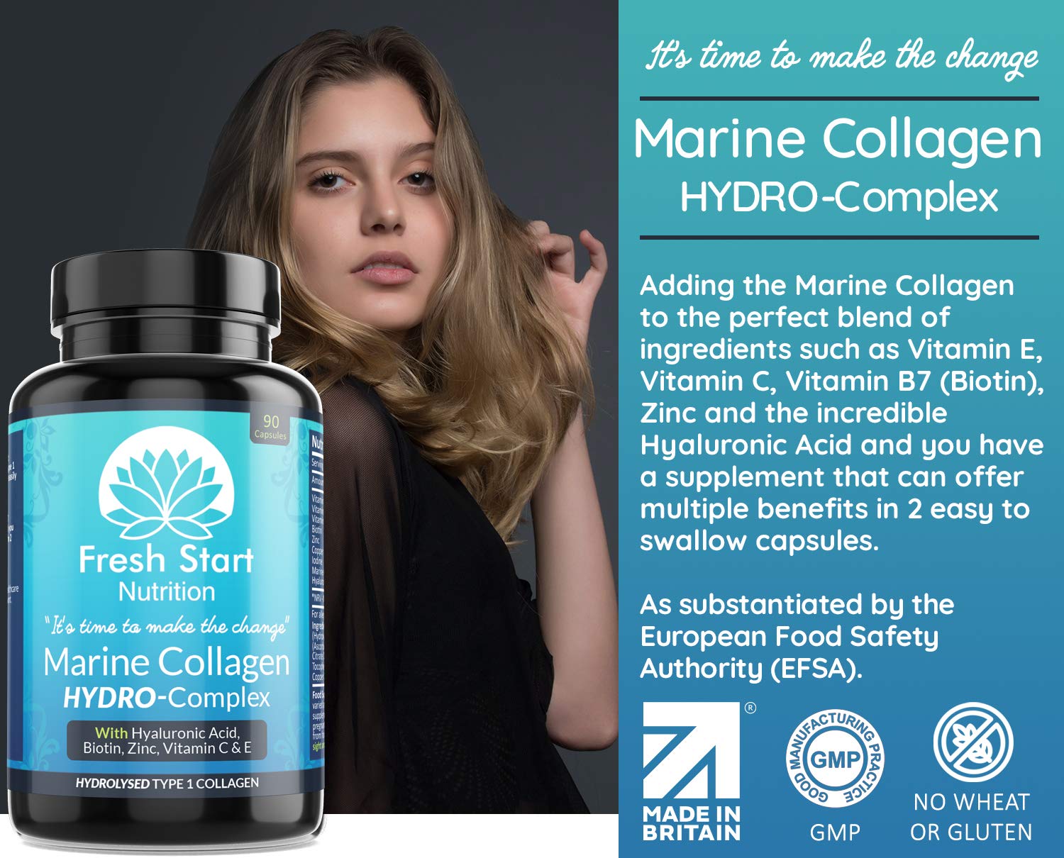 Marine Collagen Tablets 1000mg - 90 Premium Type 1 Hydrolysed Collagen Capsules with Hyaluronic Acid Fresh Start NutritionAu supplements