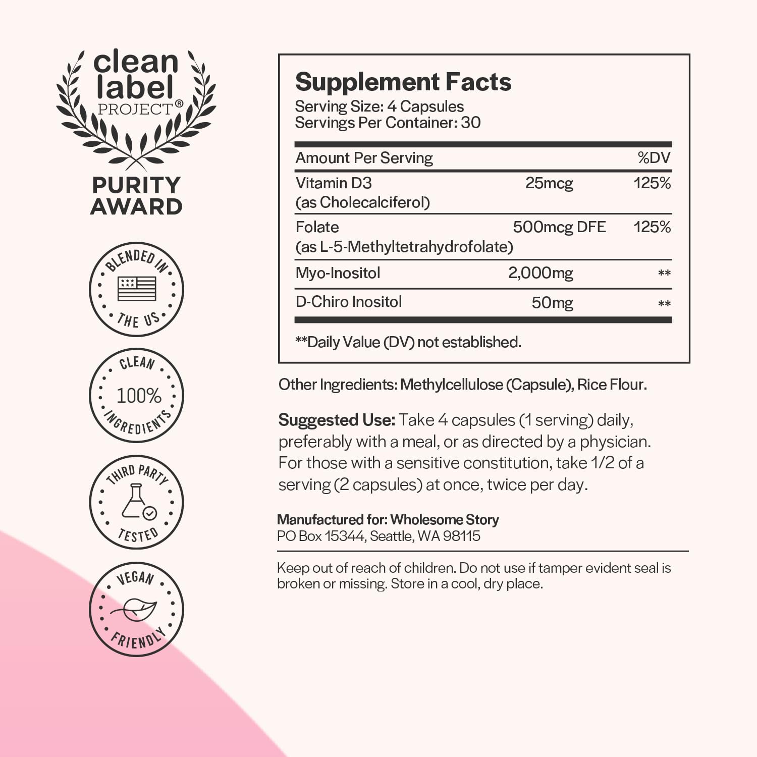 Myo-Inositol & D-Chiro Inositol Capsules with MTHF, Folate, Vitamin D| Support for Ovarian Function, Hormone Balance, & Homocysteine Levels | Fertility Supplements for Women | 40:1 Ratio Wholesome StoryAu supplements