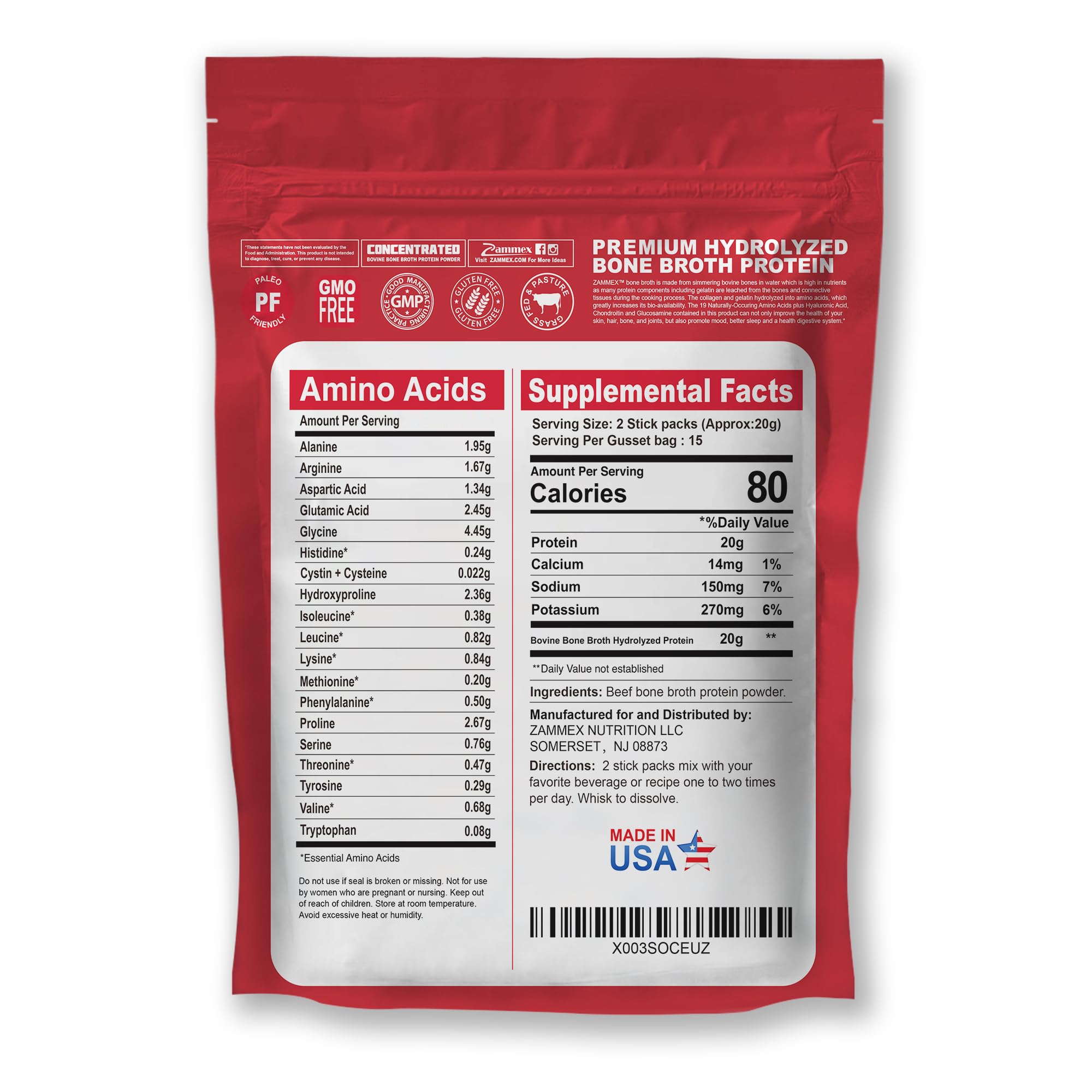 Zammex Bone Broth Packets-20g Collagen Protein-Beef Bone Broth Powder to Go-30 Travel ZammexAu supplements