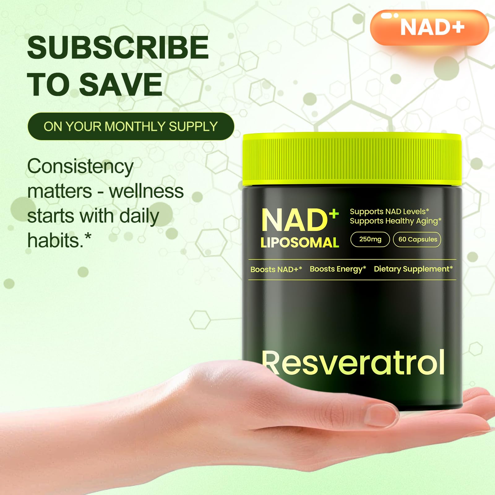 Lyndops NAD Supplement, Liposomal Nicotinamide Riboside Resveratrol 250mg, NMN Alternative, High Purity NAD Supplement for Women & Men, Anti-Aging, Cellular Energy, Mental Focus - 60 Capsules LyndopsAu supplements