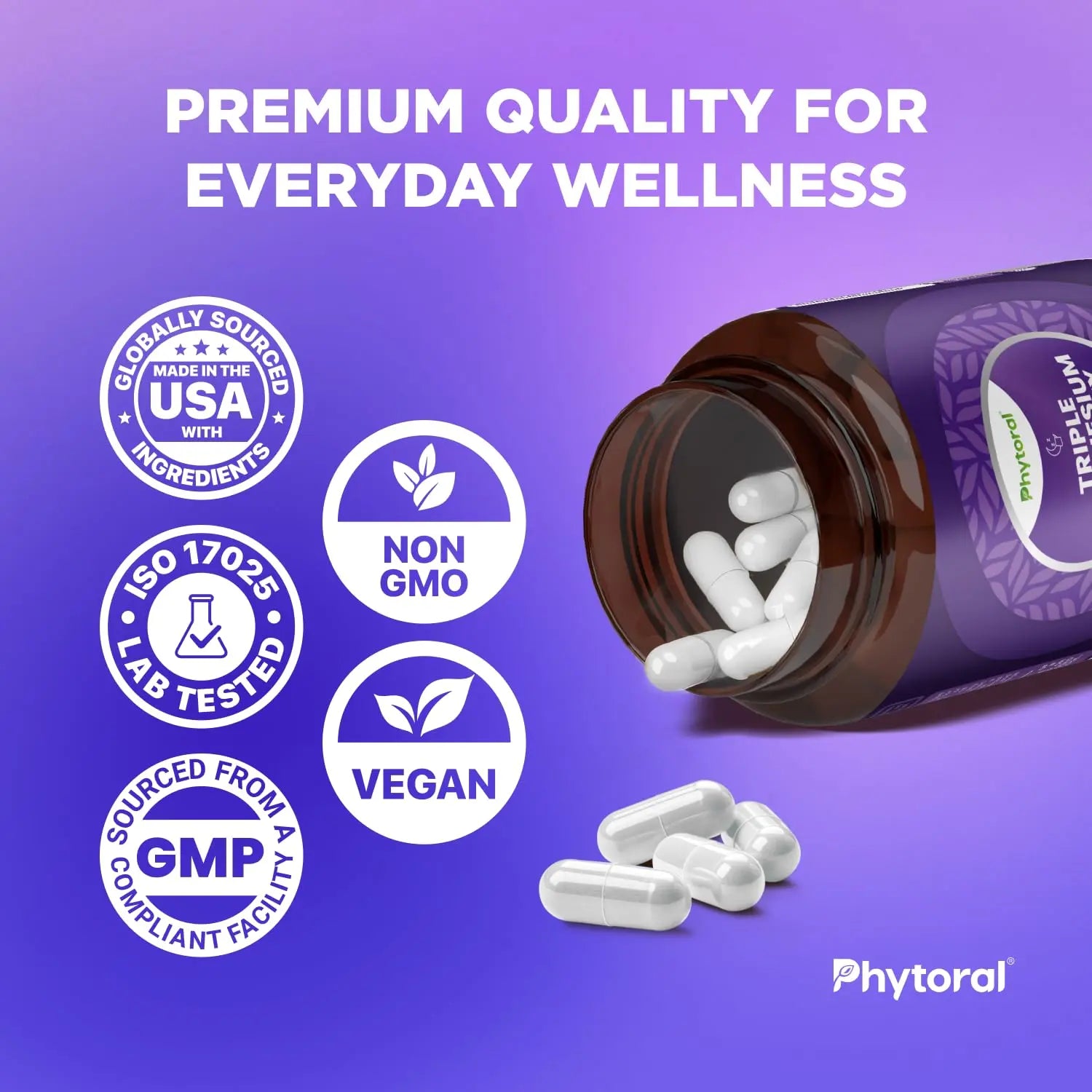 Highly Potent Magnesium Complex Capsules - Triple Magnesium Blend with Taurate Glycinate and Malate - 400mg Supplement Supports Relaxation & Overall Wellness Non-GMO Vegan - 90 Count Phytoralnz supplements