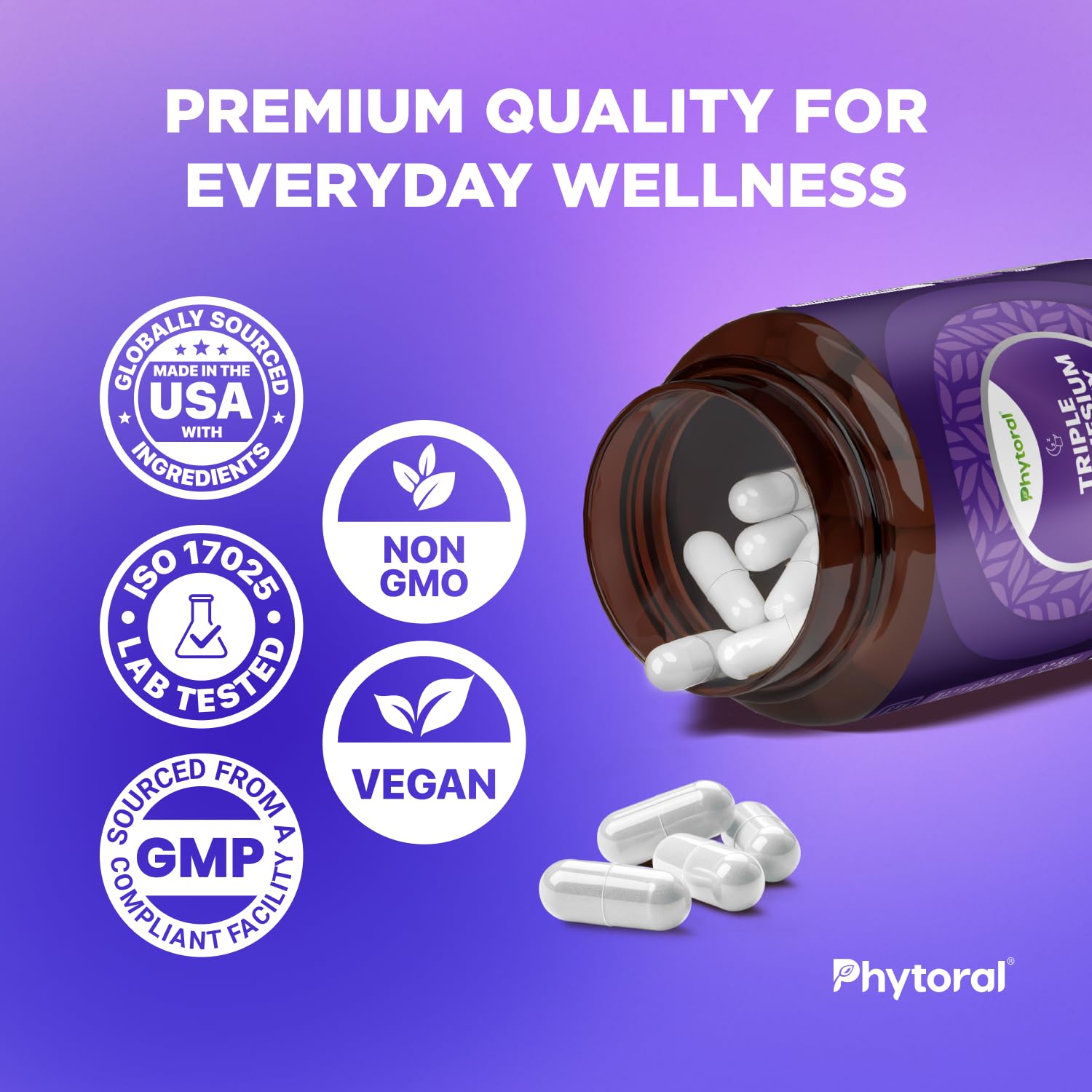 Highly Potent Magnesium Complex Capsules - Triple Magnesium Blend with Taurate Glycinate and Malate - 400mg Supplement Supports Relaxation & Overall Wellness Non-GMO Vegan - 90 Count PhytoralAu supplements