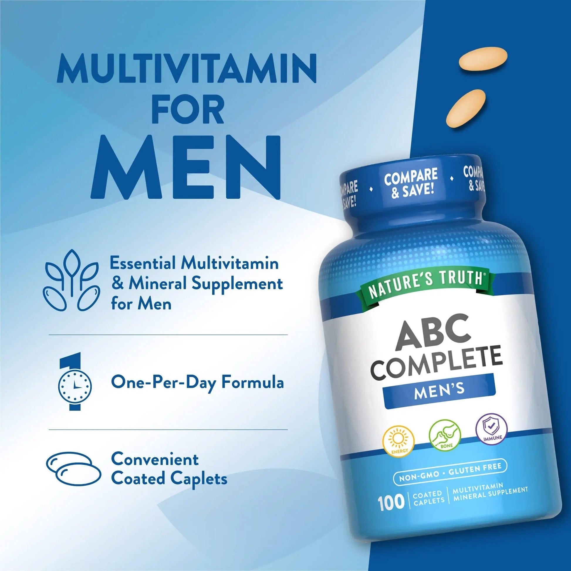 Nature's Truth Multivitamin for Men | with Iron, Vitamins A, C, D & E | 100 Caplets | Non-GMO & Gluten Free for Adults Nature's TruthAu supplements