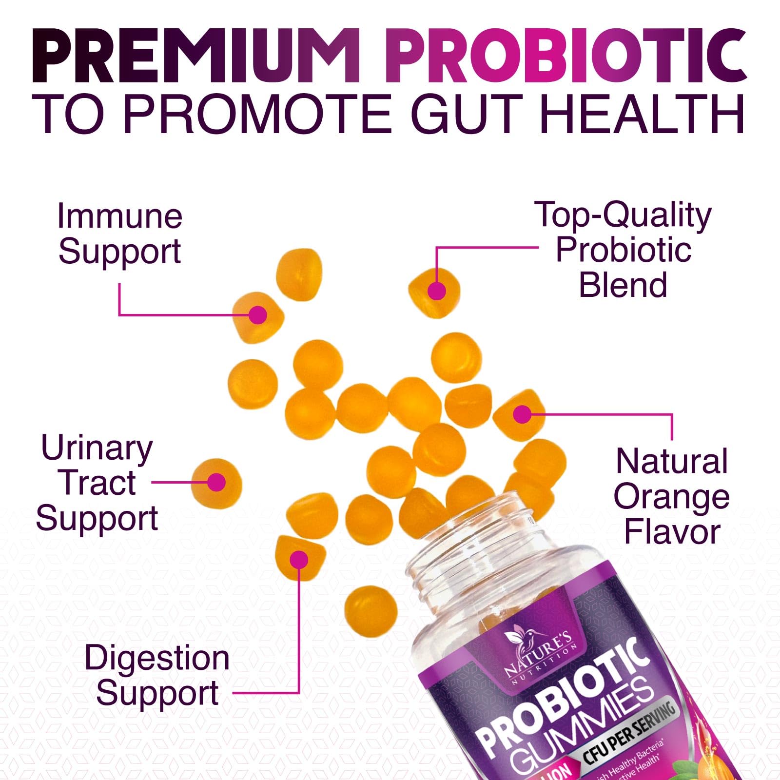 Probiotics for Digestive Health Gummies 5 Billion CFU - 6 Unique Strains for Daily Immune Support & Gut Health, Constipation, Gas & Bloating - Best Probiotic Supplement for Women & Men - 60 Gummies Nature's NutritionAu supplements