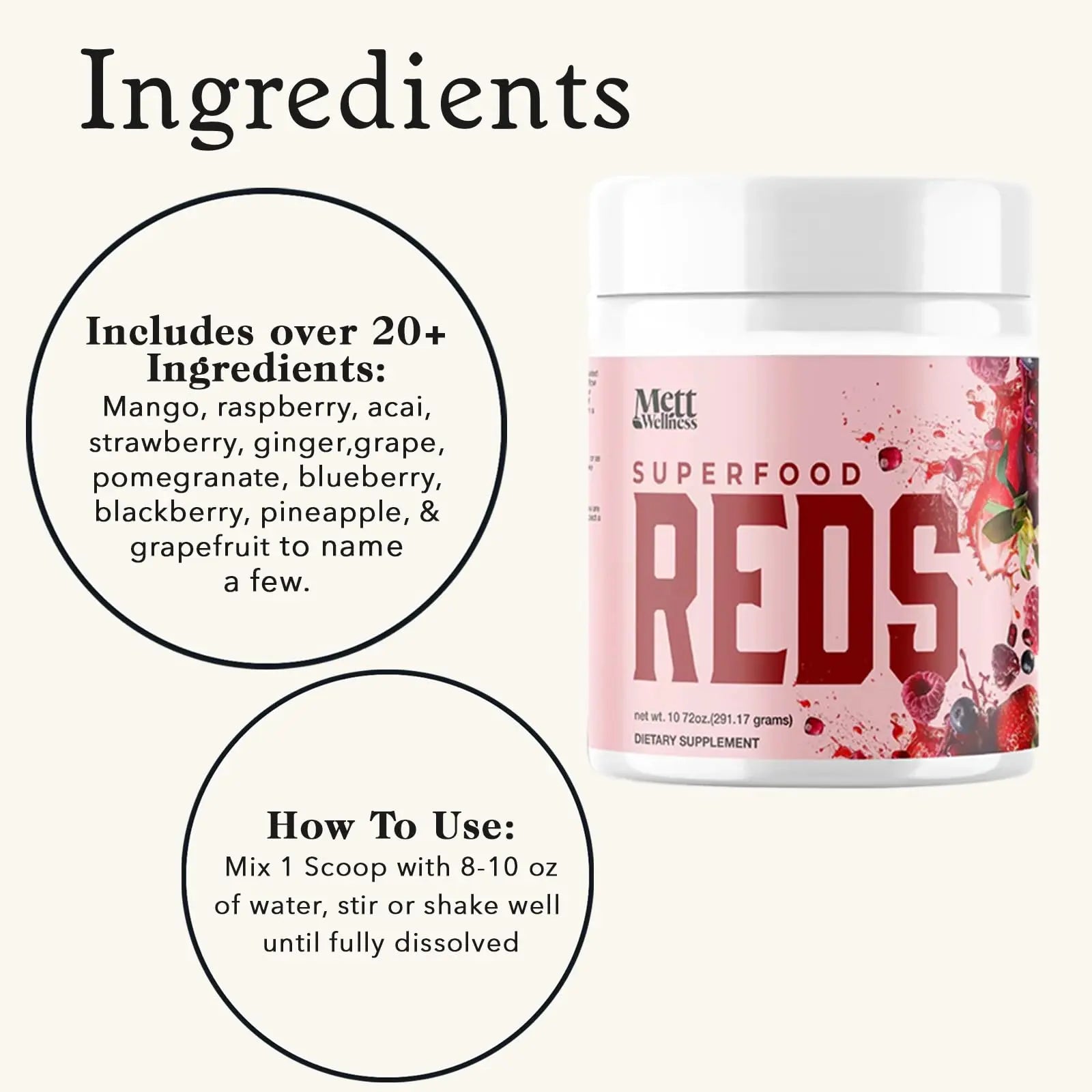 Mett Wellness Superfood REDS | 10.72 oz | With Vitamins A, C & E | Helps Maintain Nitric Oxide Levels | Supports Daily Wellness Mett Wellnessnz supplements