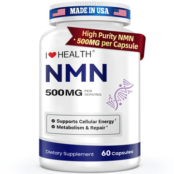 NMN 500MG Per Capsule – High Purity 99.9% NMN, NAD+ Support for Cellular Energy & Healthy Aging, 60 Capsules, Third-Party Tested, cGMP Made in USA I LOVE HEALTHAu supplements