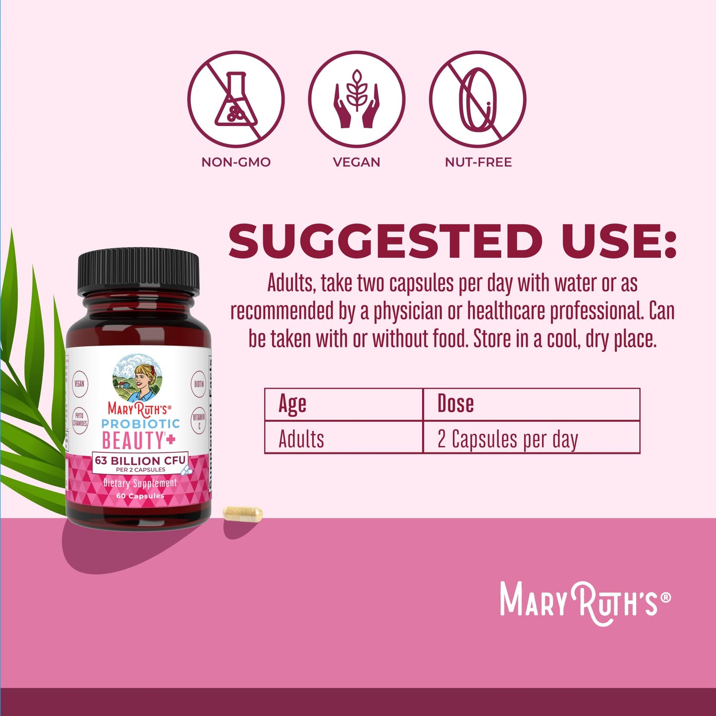 MaryRuth Organics Probiotic Beauty Capsules | Vegan Collagen Support | Anti Aging | Gut Health | Hair Skin and Nails Vitamins | Skin Care MARYRUTH'SUS supplements