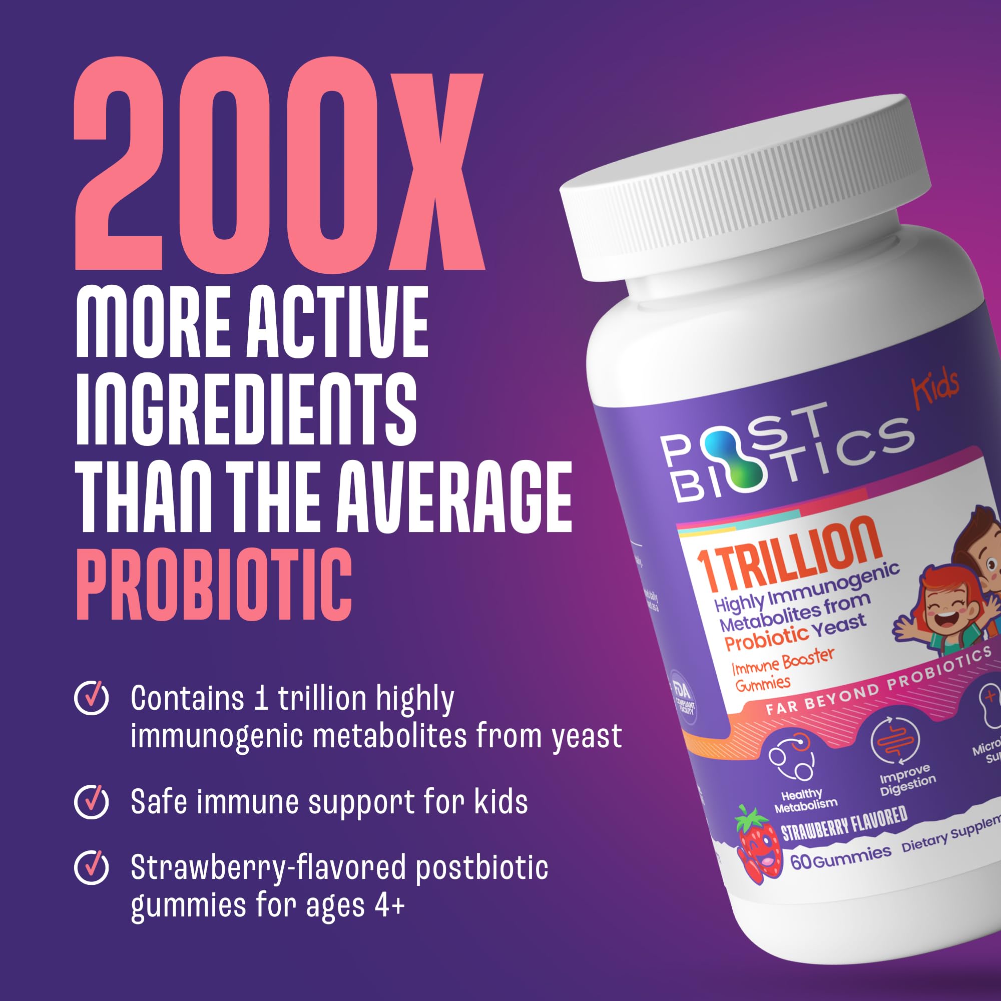 NAVEH PHARMA Postbiotics Kids Strawberry Gummies. Children’s Postbiotics, Ages 4+, 1 Trillion metabolites 200X Ingredients Than Probiotic Or Prebiotic. Gut Health, Immunity, Digestion & Microbiome NAVEH PHARMAAu supplements