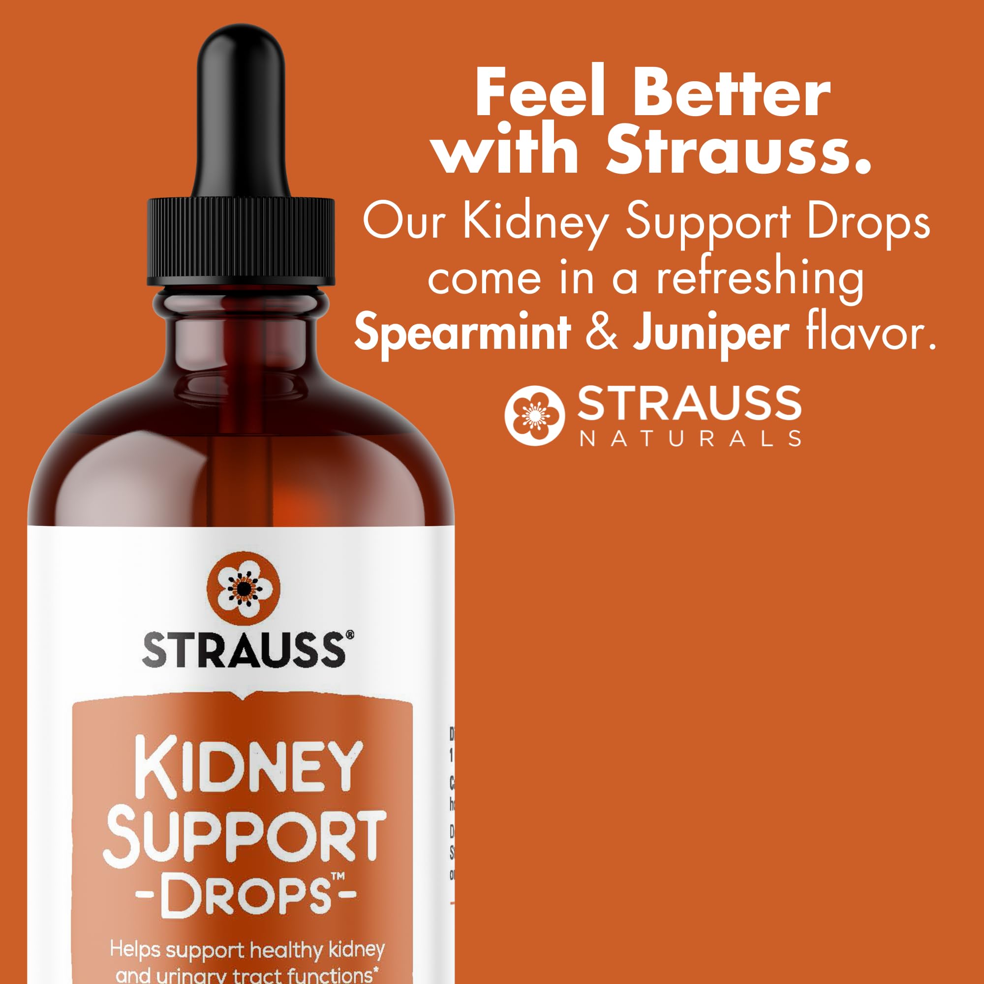Strauss Naturals Kidney Support Drops – Herbal Kidney Support Supplement for Men and Women – Helps with Kidney Health and Urinary Tract Function – Vegan & Non-GMO – Spearmint Flavored – 100 ml Bottle Strauss HeartdropsAu supplements