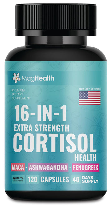 Cortisol Complex 16-in-1 Supplement for Women & Men | Stress Support Manager with Organic Ashwagandha, Maca Root, Rhodiola Rosea & Shilajit | Adaptogen Blend for Balance & Energy | 120 Capsules MagHealthAu supplements