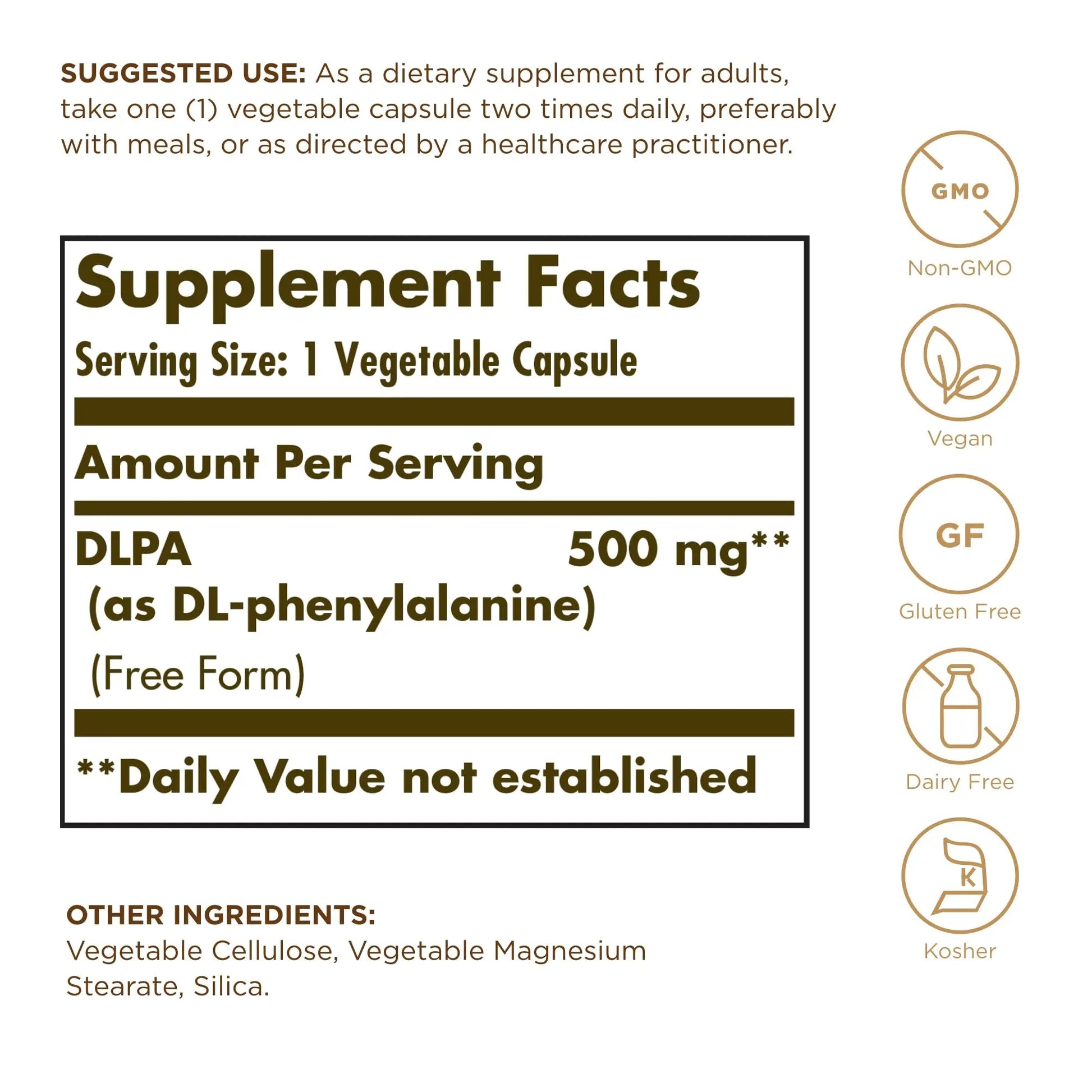 Solgar DLPA 500 mg - 100 Vegetable Capsules - Free Form DL-Phenylalanine - Non-GMO, Vegan, Gluten Free, Dairy Free, Kosher - 100 Servings SolgarAu supplements