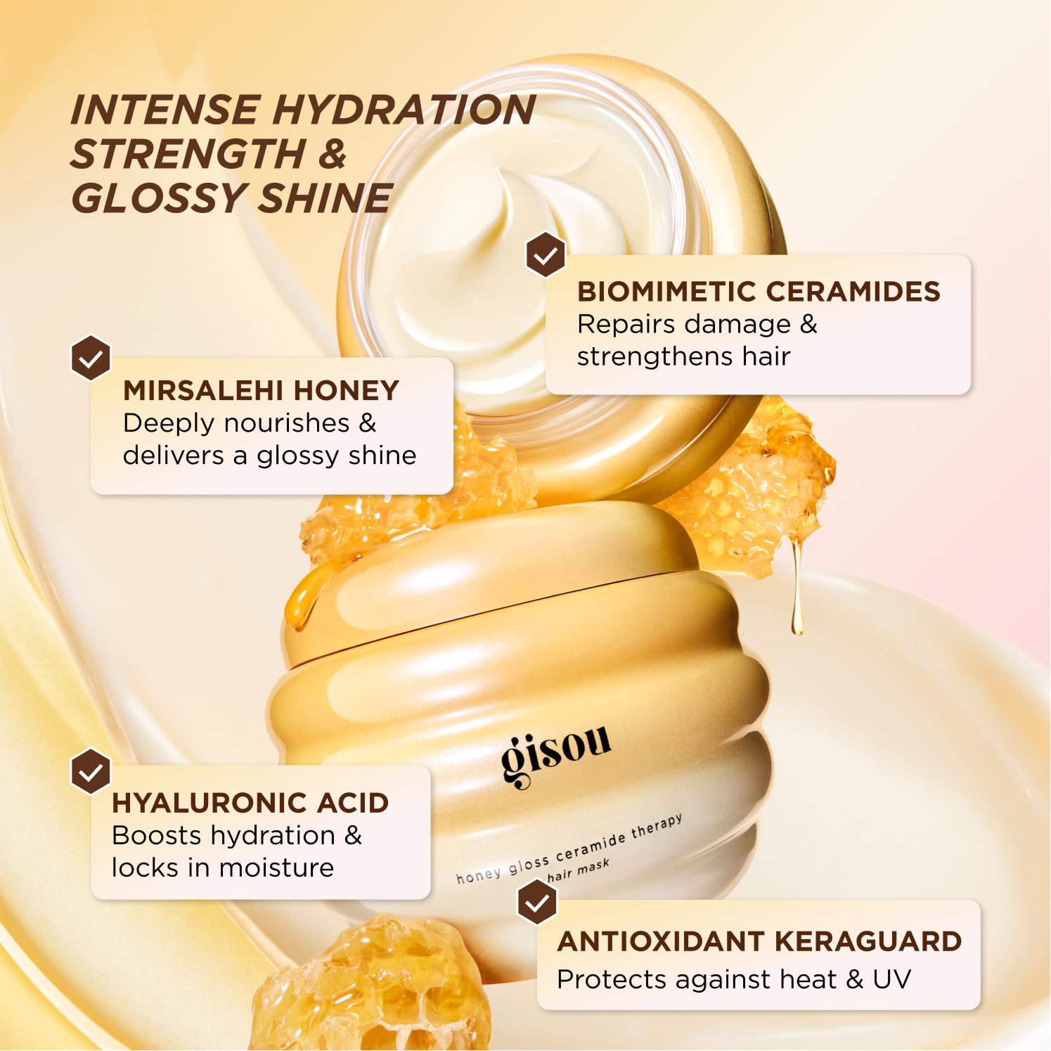 Gisou Honey Gloss Hair Therapy Trio - Mini Shampoo, Hair Mask and Conditioner for smoother, stronger and glossier hair GisouAu supplements