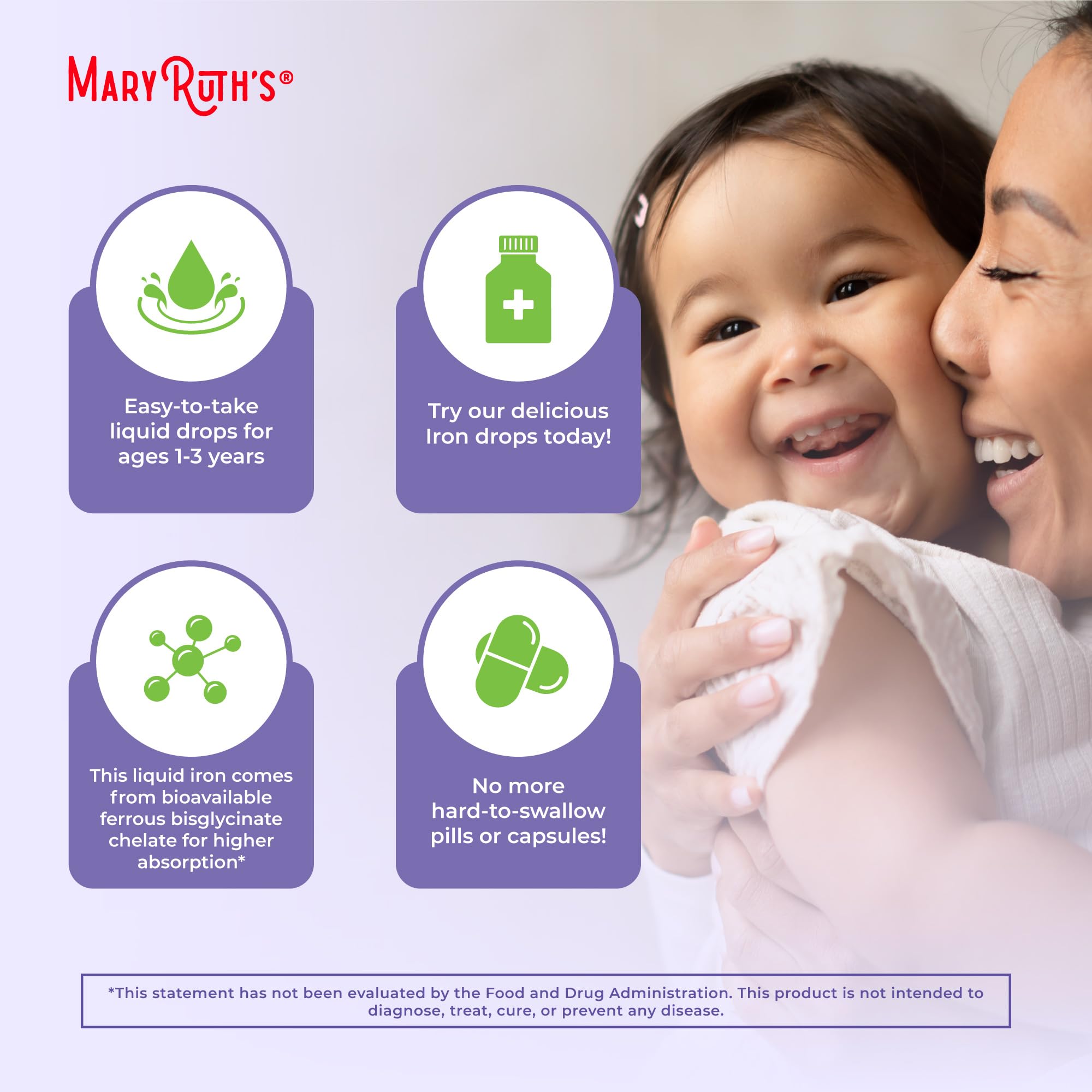 MaryRuth's Iron Supplement for Toddlers | Liquid Iron Supplement for Children Ages 1-3 | Iron Supplement for Iron Deficiency | Ferrochel | Sugar Free | Vegan | Non-GMO | Gluten Free | 2 Fl Oz MARYRUTH'SUS supplements