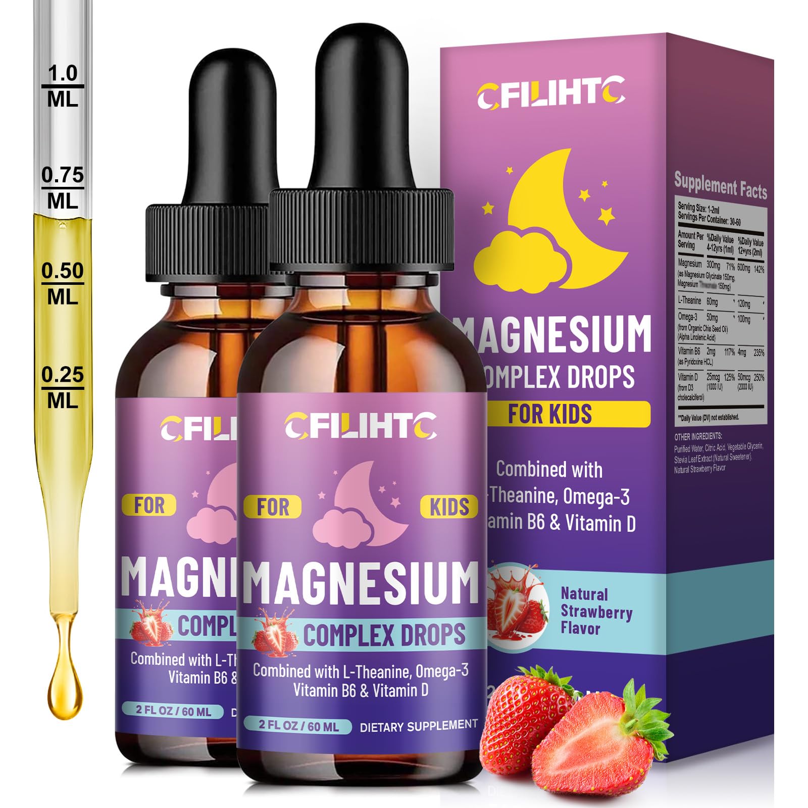 Kids Magnesium Liquid Drops-Magnesium Glycinate Liquid for Kids Supplement-w/L-theanine, Omega-3, Vitamin B6, D3 - for Sleep, Relaxation, Brain, Bones - 4 Fl Oz Children's Calm CFILIHTCAu supplements