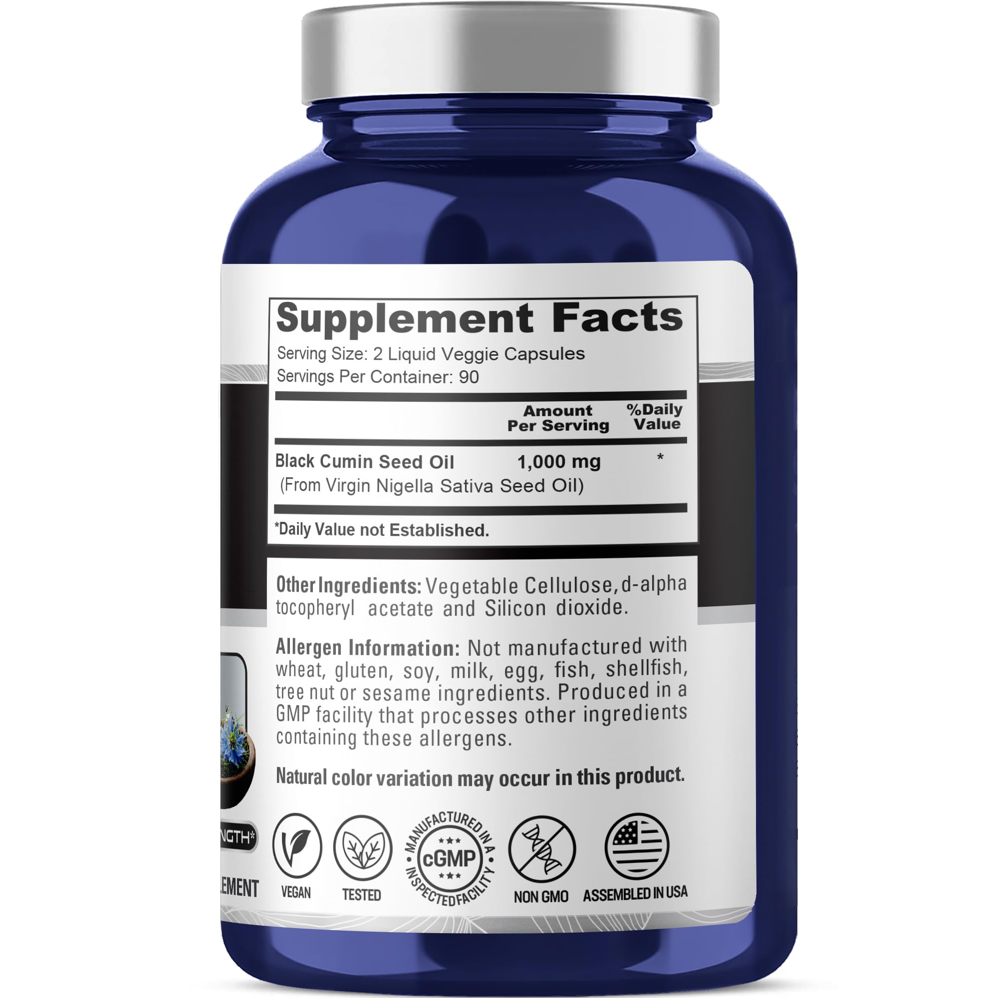 NusaPure Black Seed Oil 1,000 mg per Serving 180 Softgel Capsules (Non-GMO, Vegetarian & Vegan) Cold-Pressed Virgin Nigella Sativa. Hexane Free NusaPureAu supplements