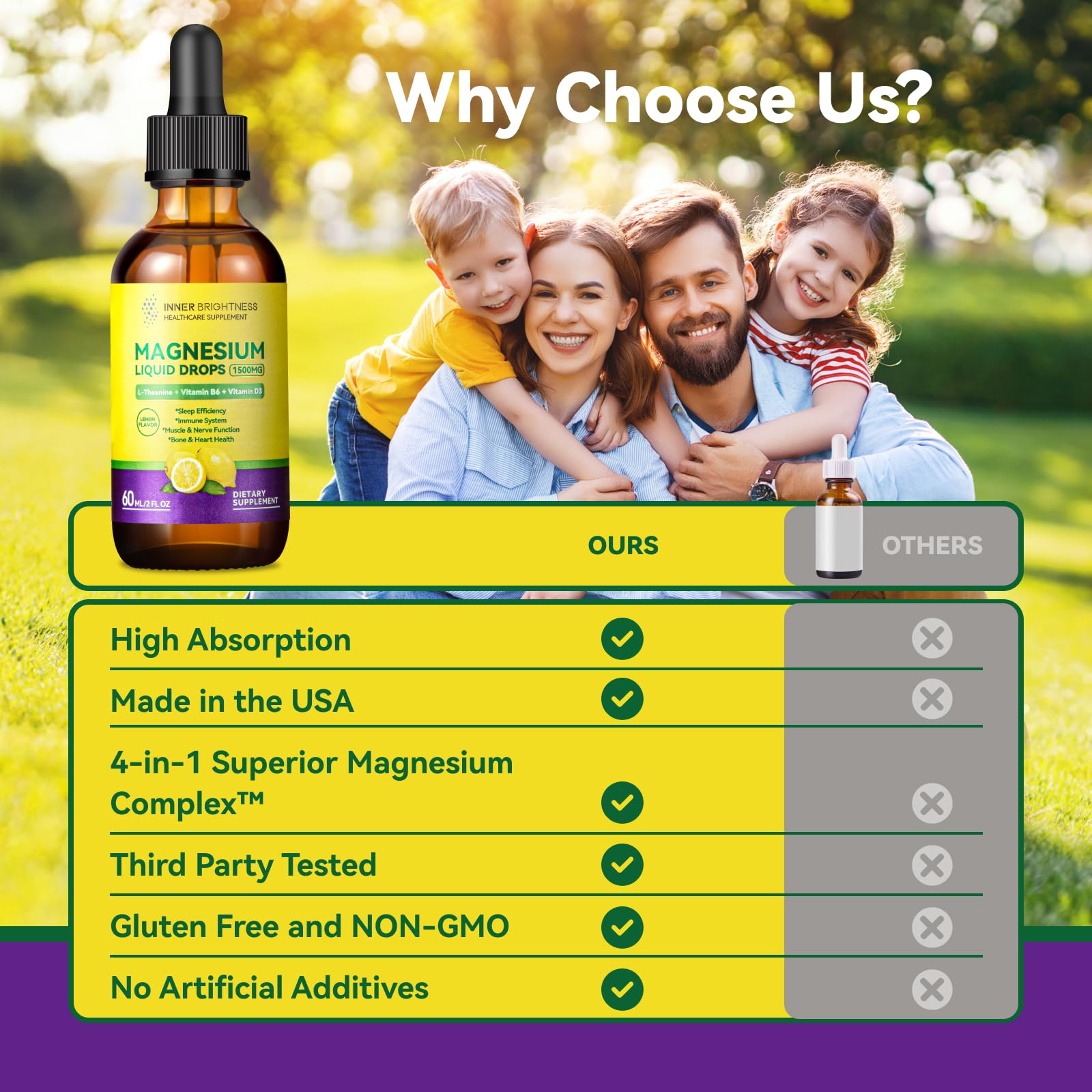 Magnesium Glycinate Liquid Drops 1500mg with Magnesium Citrate & Taurate, L-Theanine, Vitamin D3, B6 - Supports Calm, Sleep, Muscle Relaxation, Leg Cramps & Energy, Lemon Flavor, 60 mL Inner BrightnessAu supplements