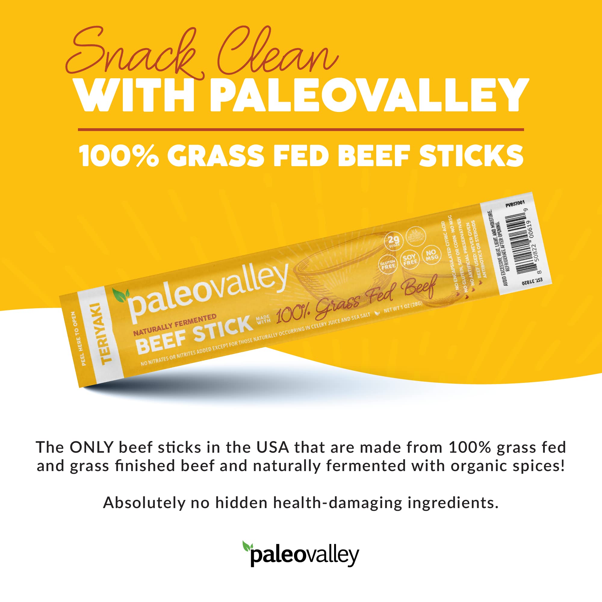 Paleovalley 100% Grass Fed Teriyaki Beef Sticks - Delicious Gluten Free Beef Snack - High Protein Keto Friendly PaleovalleyUS supplements