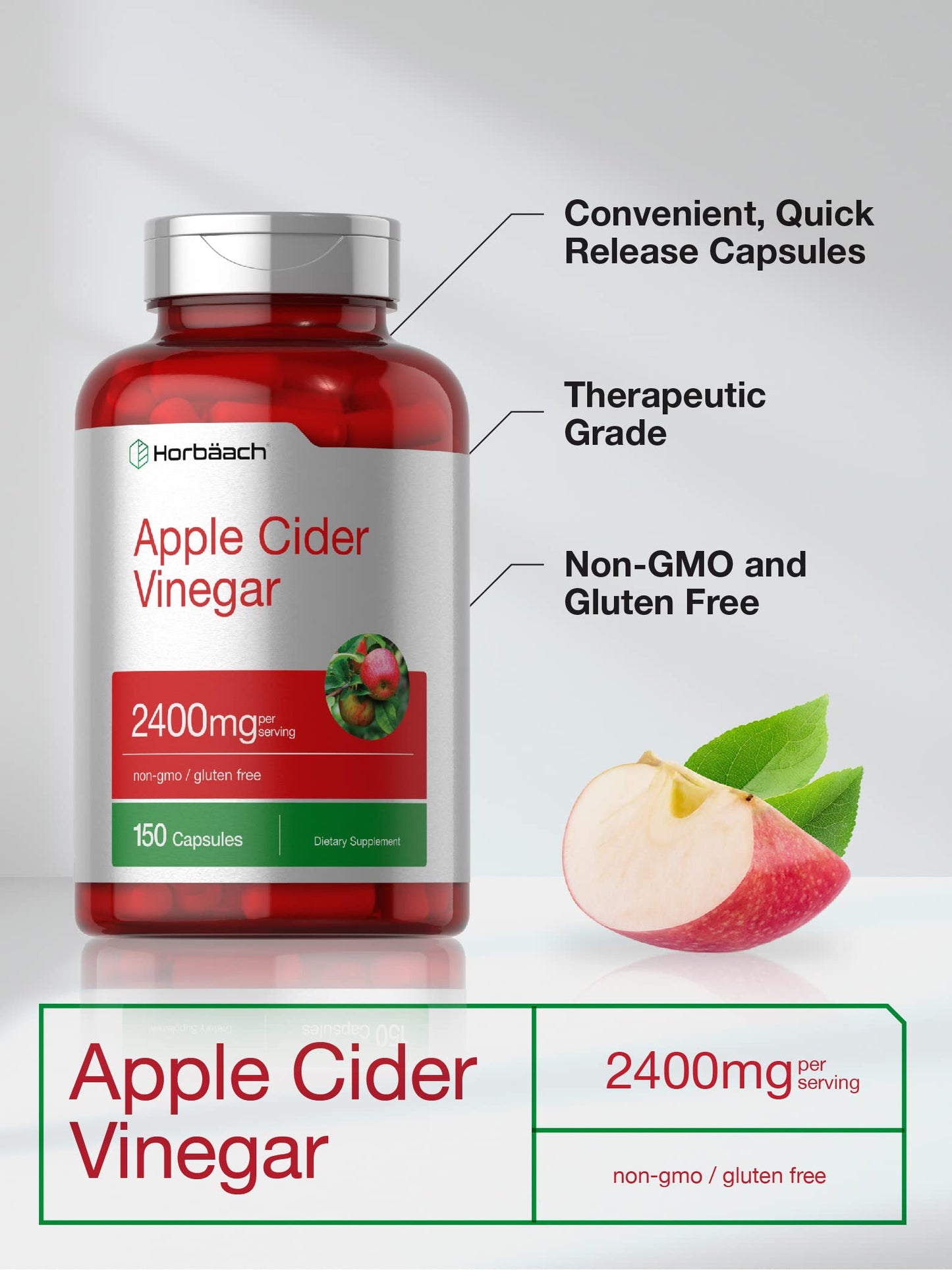 Apple Cider Vinegar Capsules | 2400mg | 150 Count | Non-GMO, Gluten HorbäachUS supplements
