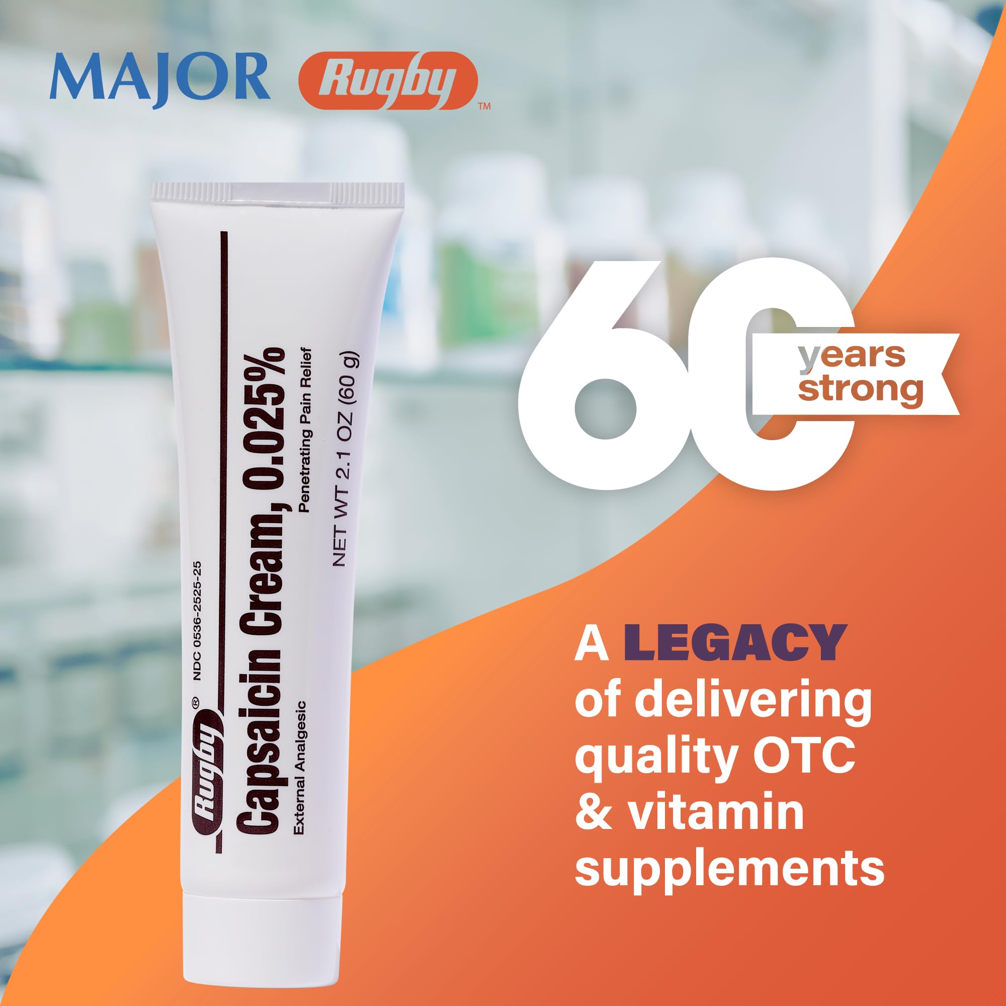 Rugby Capsaicin 0.025% Cream for Penetrating Pain Relief - 2.1 Oz (60g) (6 Pack) RUGBY LABORATORIESAu supplements