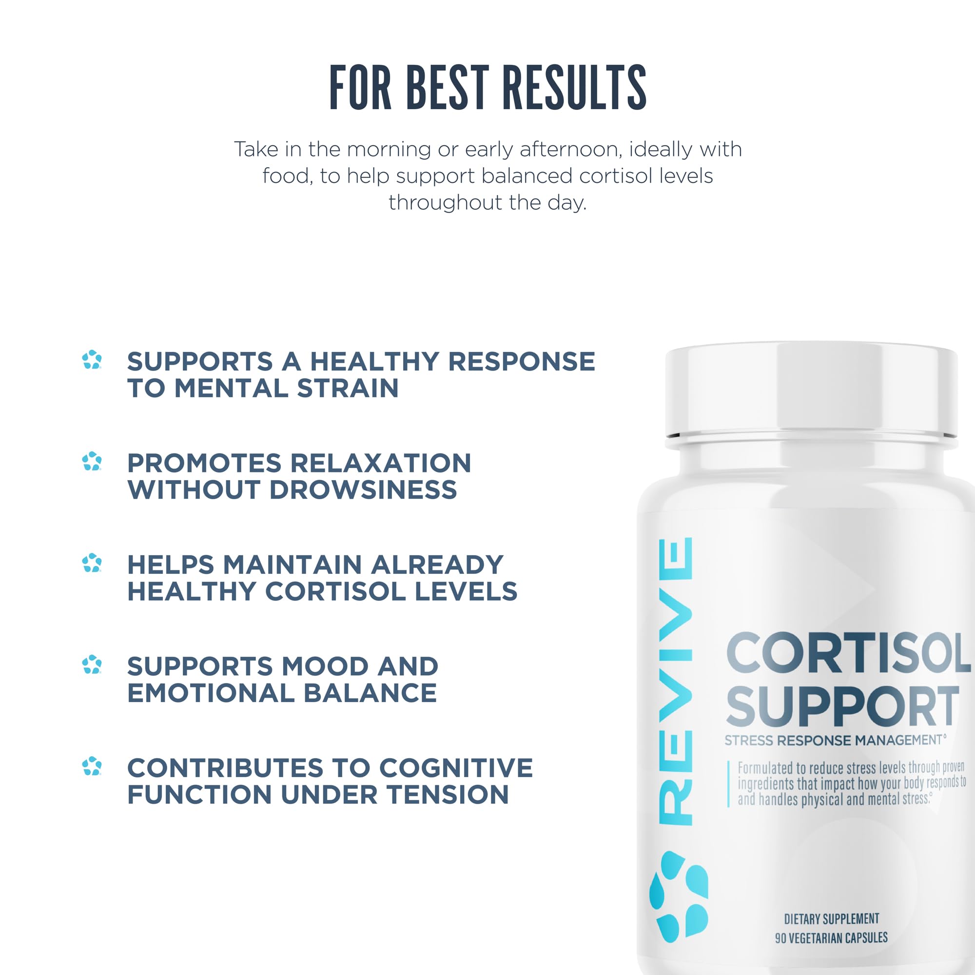 Revive MD Cortisol Manager, 90 Vegetarian Capsules - Cortisol Supplement w/Magnesium & L-Theanine Support Health, Focus, Energy, Fatigue, & Adrenal Gland Function - Vegan & Gluten-Free (30 Servings) ReviveAu supplements