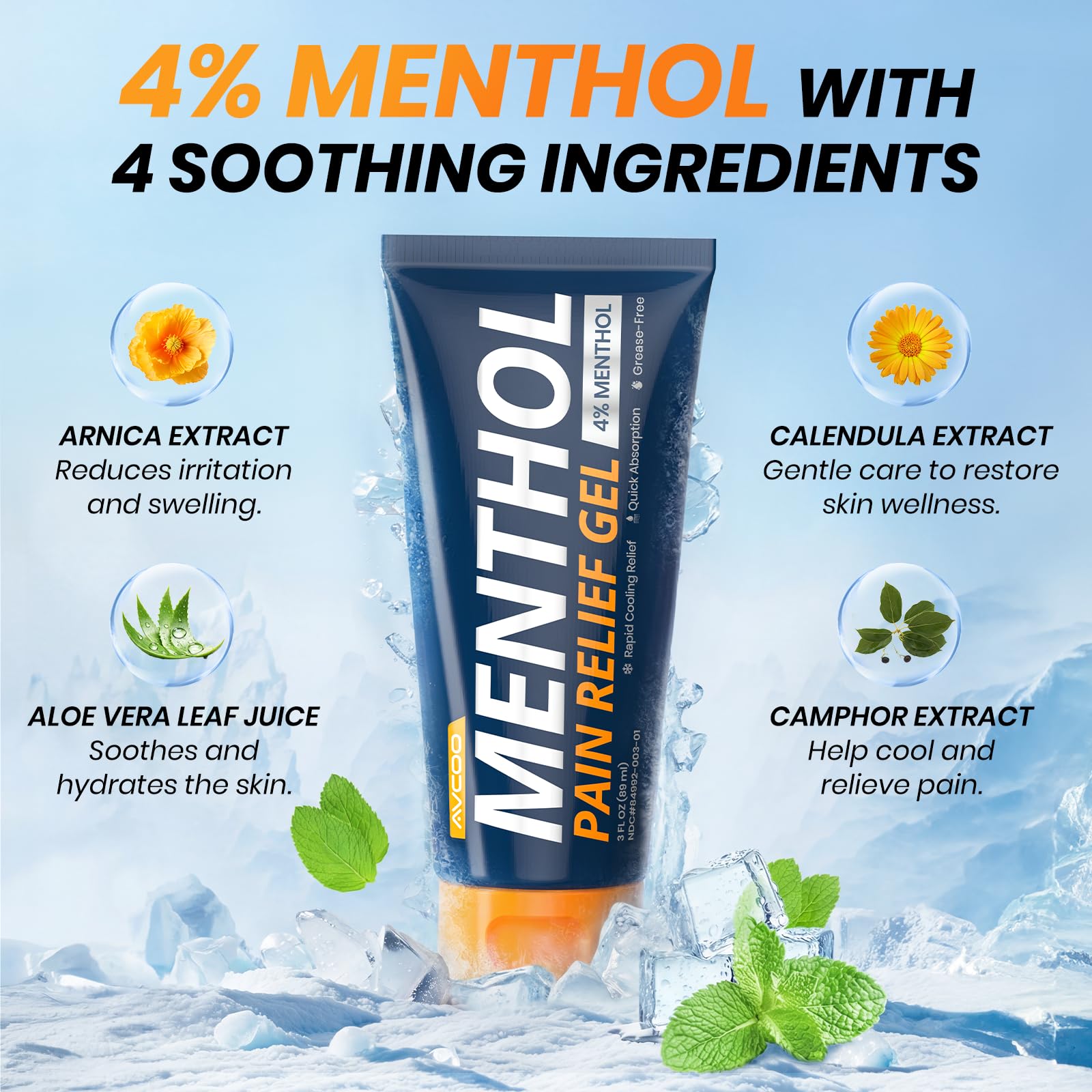 AVCOO 4% Menthol Pain Relief Gel, Cooling Sensation for Arthritis, Knees, Joint, Sore Muscle, Neck, Shoulder and Lower Back Pain Relief, Grease-Free Gel, 2 Packs (3 OZ Per Pack) AVCOOAu supplements