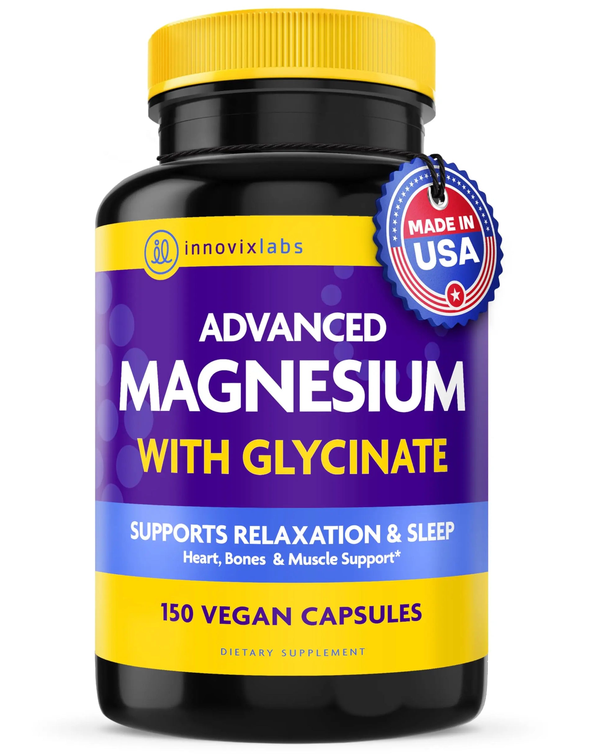 InnovixLabs Advanced Magnesium Capsules - 150 Ct, 210 mg - Chelated Glycinate and Malate - High Absorption, Promotes Relaxation, Bones, Muscle Health, Vegan Malate Sleep Supplement InnovixLabsAu supplements