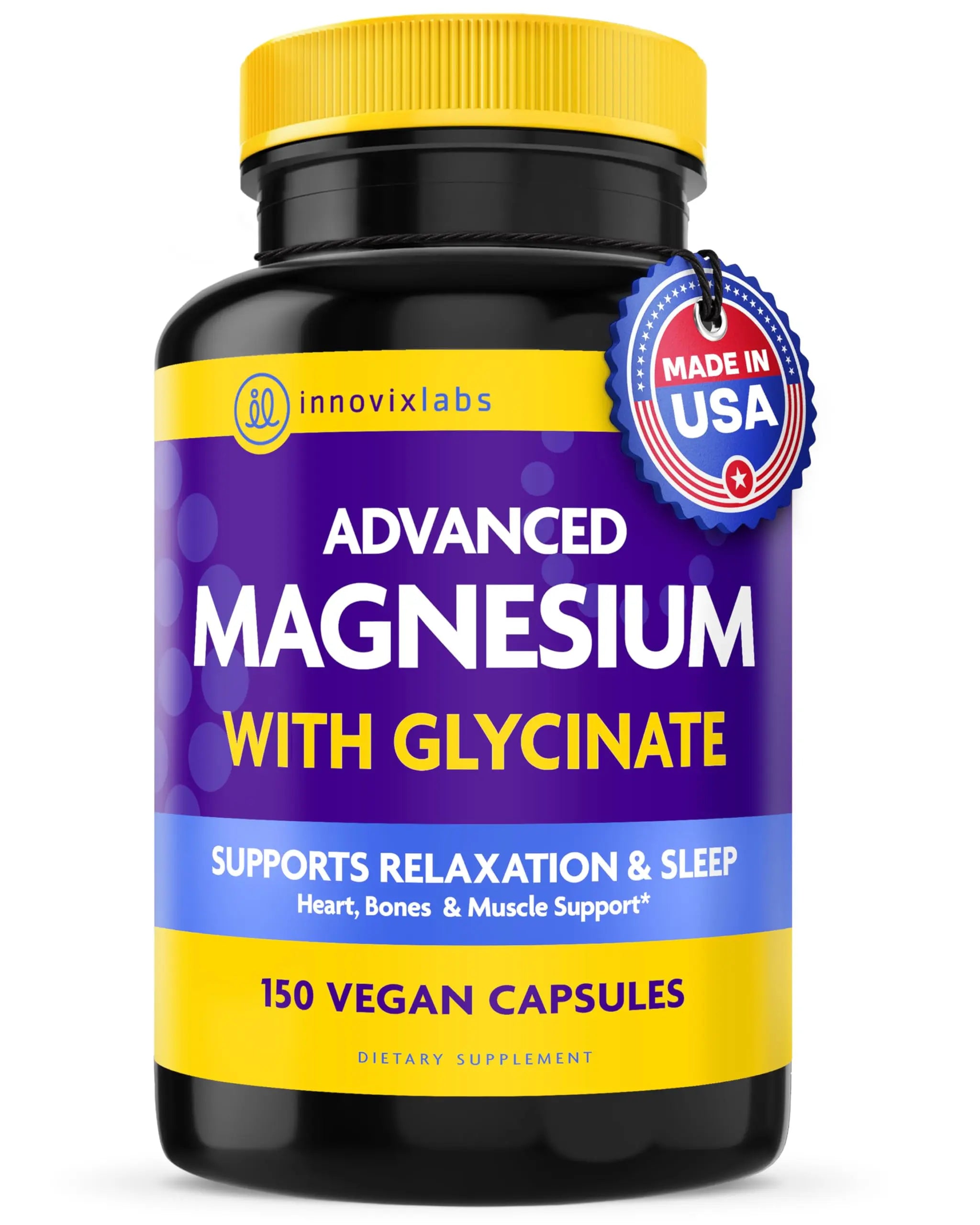 InnovixLabs Advanced Magnesium Capsules - 150 Ct, 210 mg - Chelated Glycinate and Malate - High Absorption, Promotes Relaxation, Bones, Muscle Health, Vegan Malate Sleep Supplement InnovixLabsAu supplements