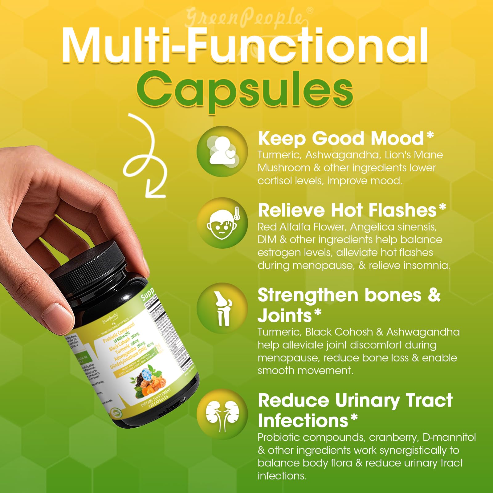 GREENPEOPLE Menopause Supplements for Women - Black Cohosh & Ashwagandha for Hot Flashes, Night Sweats, Mood Swings, Hormonal Balance Support,10 Billion CFU Probiotic - 120 Capsules Vegan Gluten-Free GREENPEOPLEAu supplements