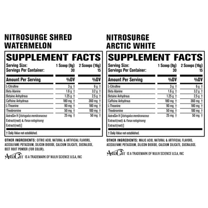 Jacked Factory Nitrosurge Pre-Workout in Arctic White & Watermelon Nitrosurge Shred Jacked FactoryUS supplements