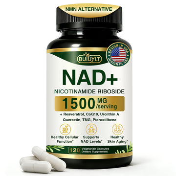 BUIUYLT NAD+ Supplement 1500mg, NR NMN Replacement with Resveratrol, Urolithin A, CoQ10 & Quercetin for Cellular Energy, Healthy Aging & Stamina for Women & Men - 120 Capsules BUIUYLTAu supplements