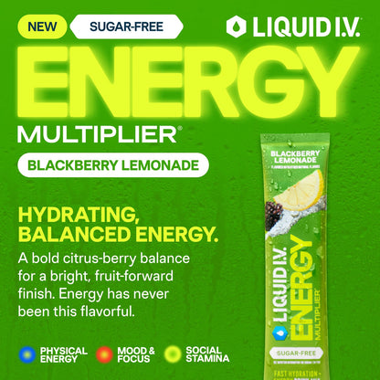 Liquid I.V.® Hydration Multiplier Sugar-Free + Energy - Blackberry Lemonade | Electrolyte Powder Drink Mix | 1 Pack (14 Servings) Liquid I.V.US supplements