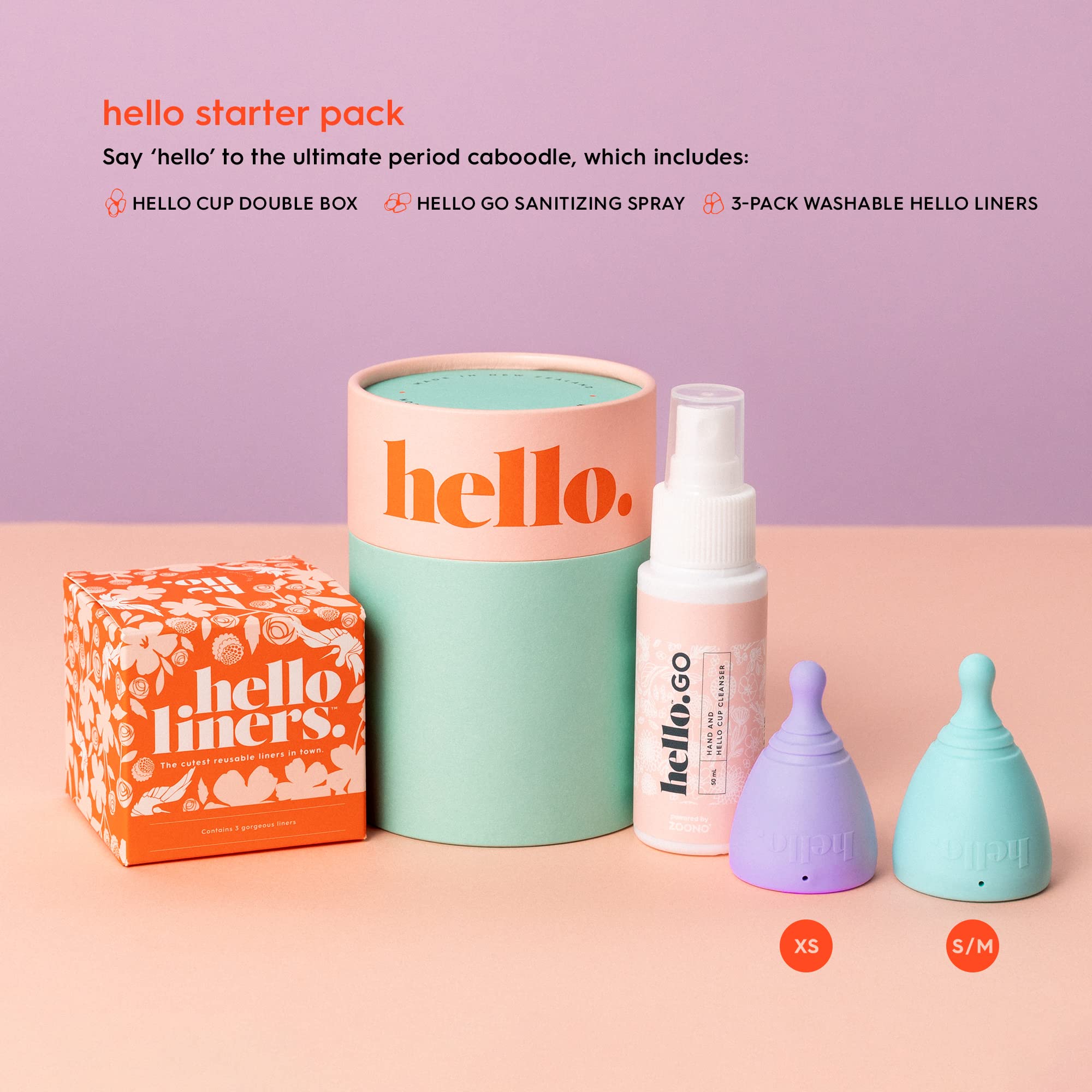 The Hello Starter Pack (Double Box XS/SM + 3-Pack Liners + Spray) 1 ea THE HELLO CUPAu supplements