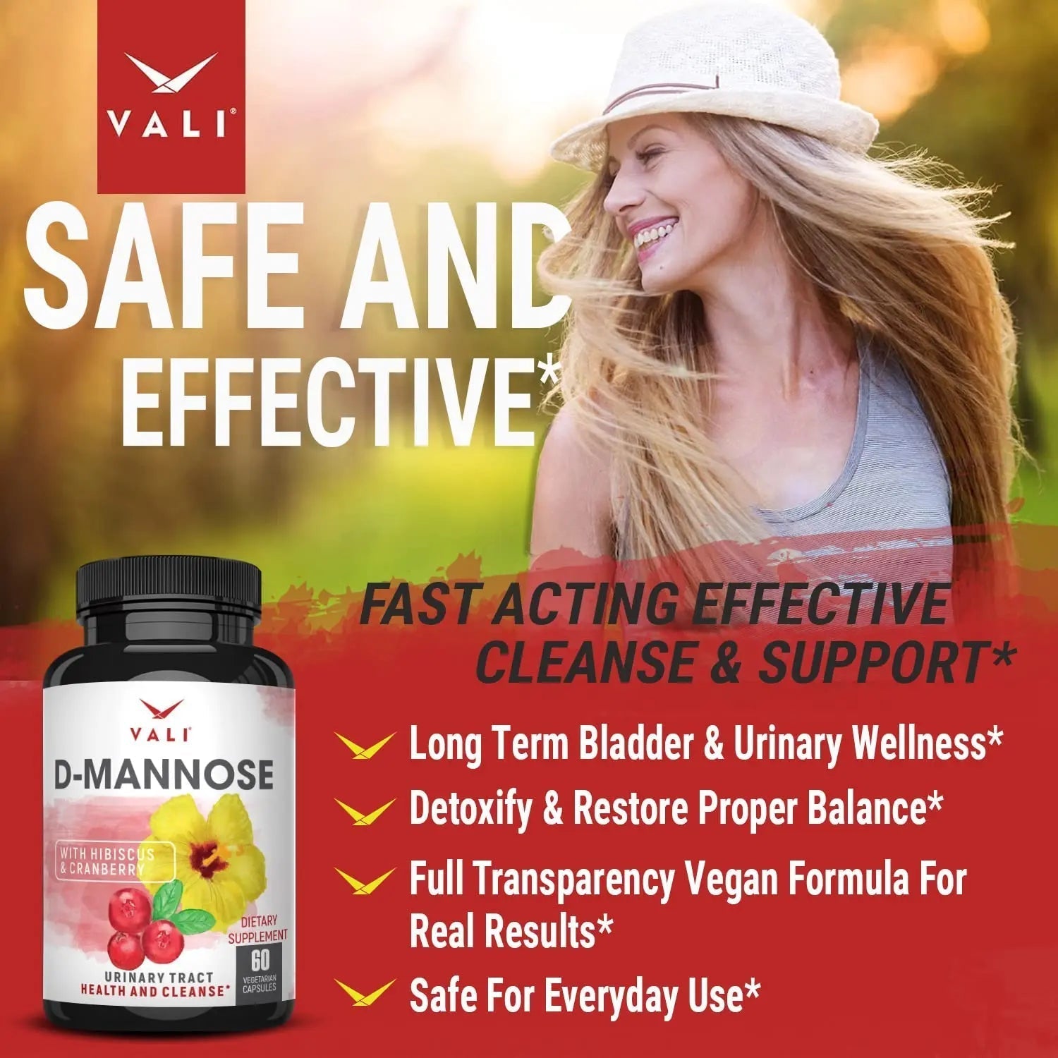 VALI D-Mannose 1000mg Urinary Tract Health Formula. Organic Cranberry Fruit Powder & Hibiscus. Healthy Bladder, Natural Cleanse, Fast Detox Flush, Herbal UT Function Support Pills. 60 Veggie Capsules VALIAu supplements