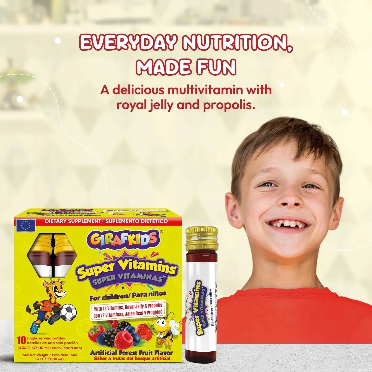 GirafKids Super Vitamins for Kids with Royal Jelly and Propolis, 10 multivitamin servings - Wellness Formula Vitamin C, B Complex, D3, E & Folic Acid PHARMADELAu supplements
