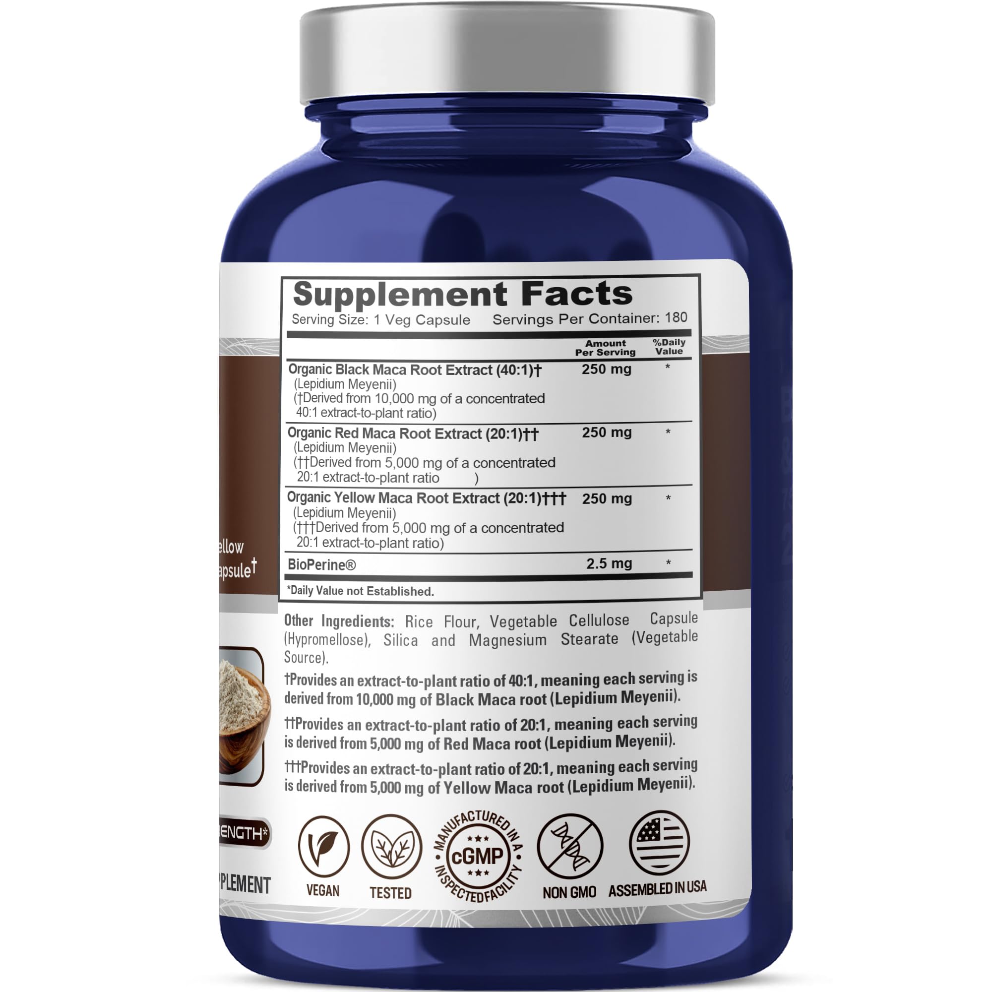 NusaPure Maca Root Black, Red, Yellow 20,000mg - 180 Vegan Capsules (Vegan,Non-GMO, Gluten Free) Bioperine NusaPureAu supplements