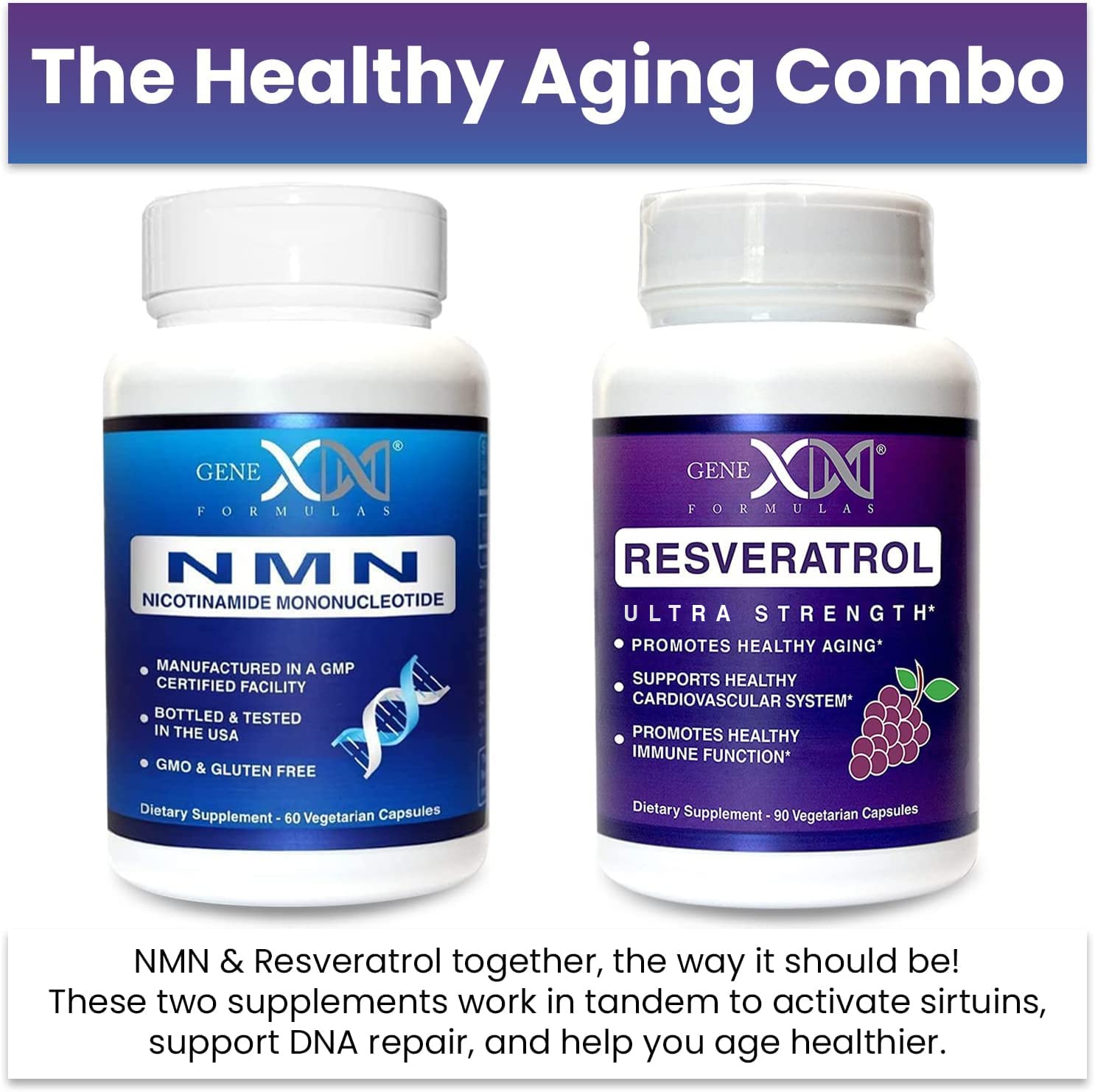 Genex Formulas NMN and Resveratrol Dynamic Duo Supplements | 250mg NAD+ Precursor and Ultra Strength 1500mg Resveratrol w/BioPerine, for Healthy Aging Support Genex FormulasAu supplements