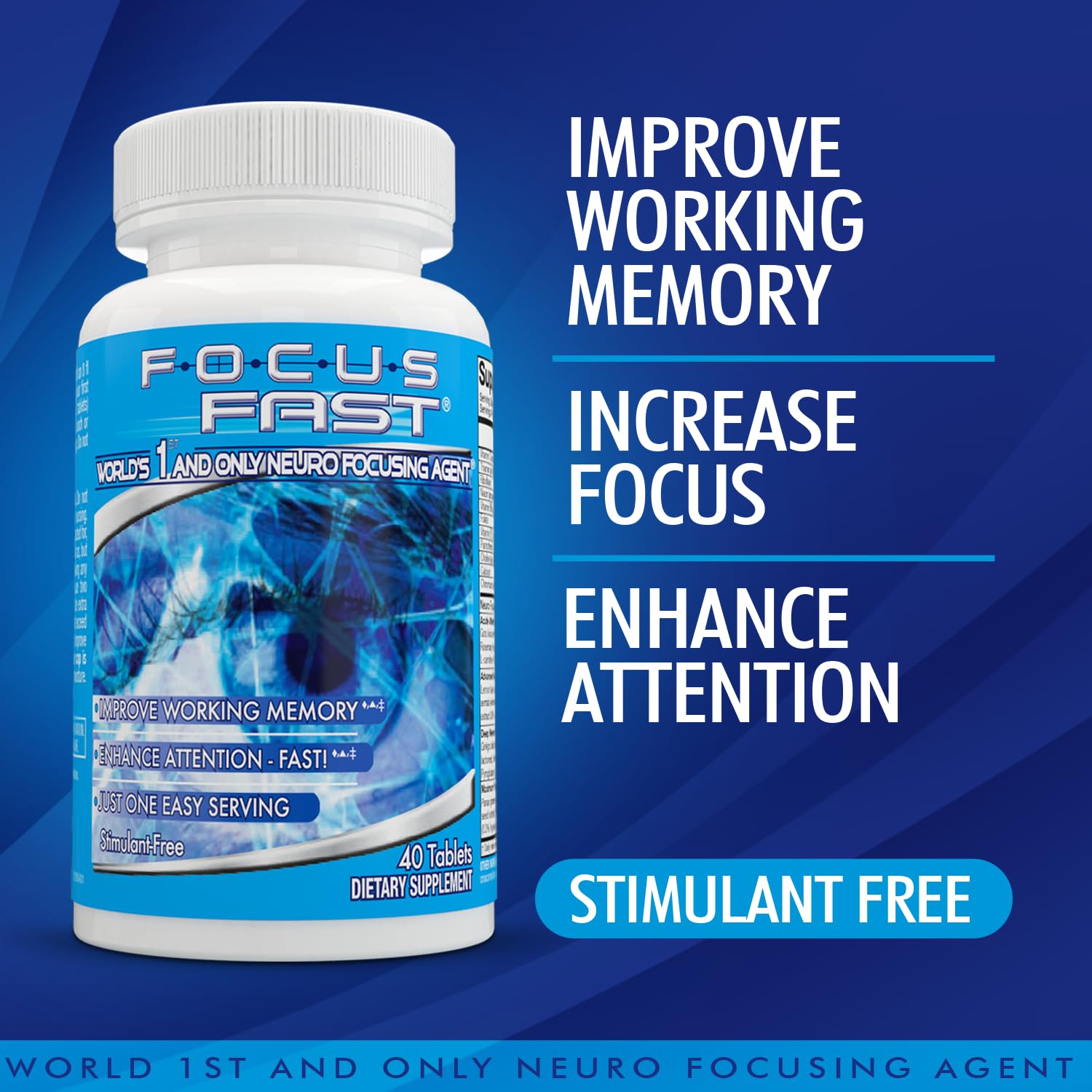 Focus Fast Brain Supplement - Improve Working Memory, Enhance Focus, Boost Cognition in as Little as 1 Hour. Caffeine/Stimulant Free Nootropic Focus FastAu supplements