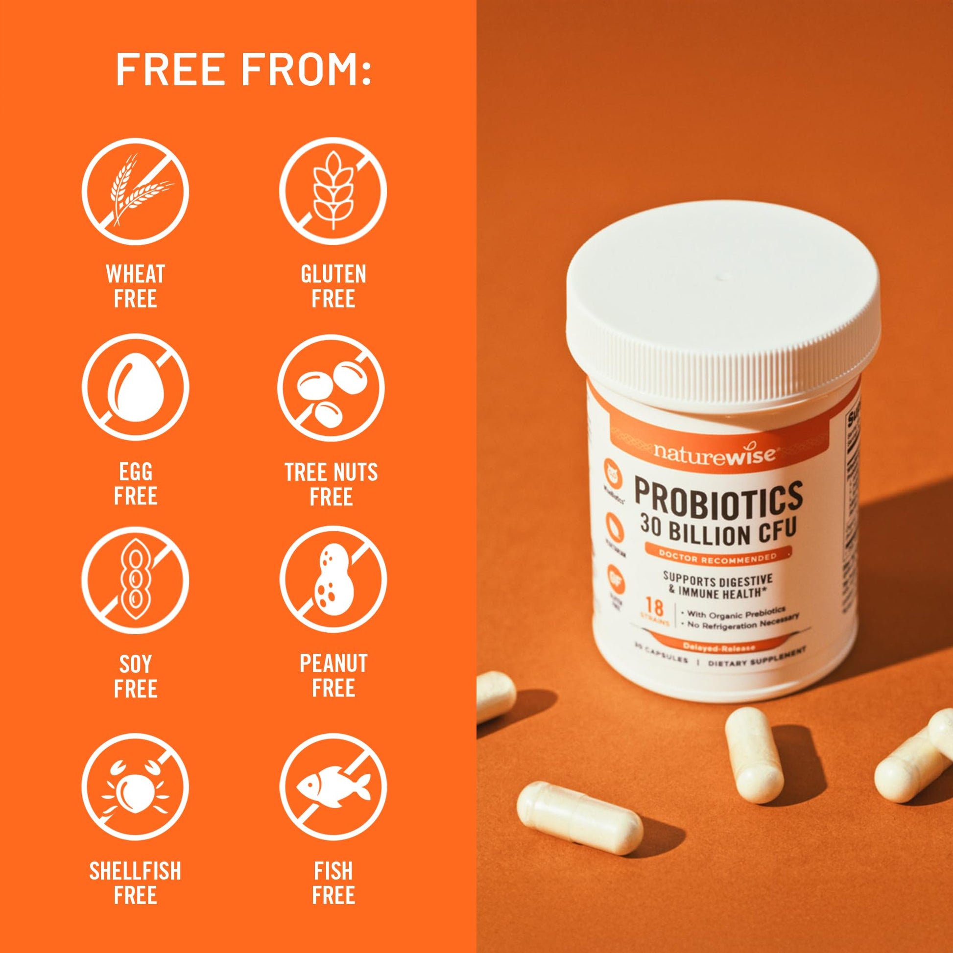 NatureWise Max Probiotics for Women & Men - 30 Billion CFU 18 Strains With Prebiotics - For Gut & Digestive Health - Delayed-Release Capsules, Gluten Free - 60 Capsules[2-Month Supply] NatureWiseAu supplements