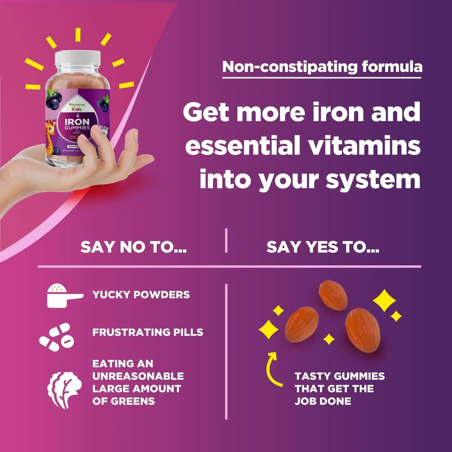Natural Multivitamin Iron Gummies for Adults - Adult Gummy Vitamins with Iron and Energy Boost B Complex Vitamins PhytoralAu supplements