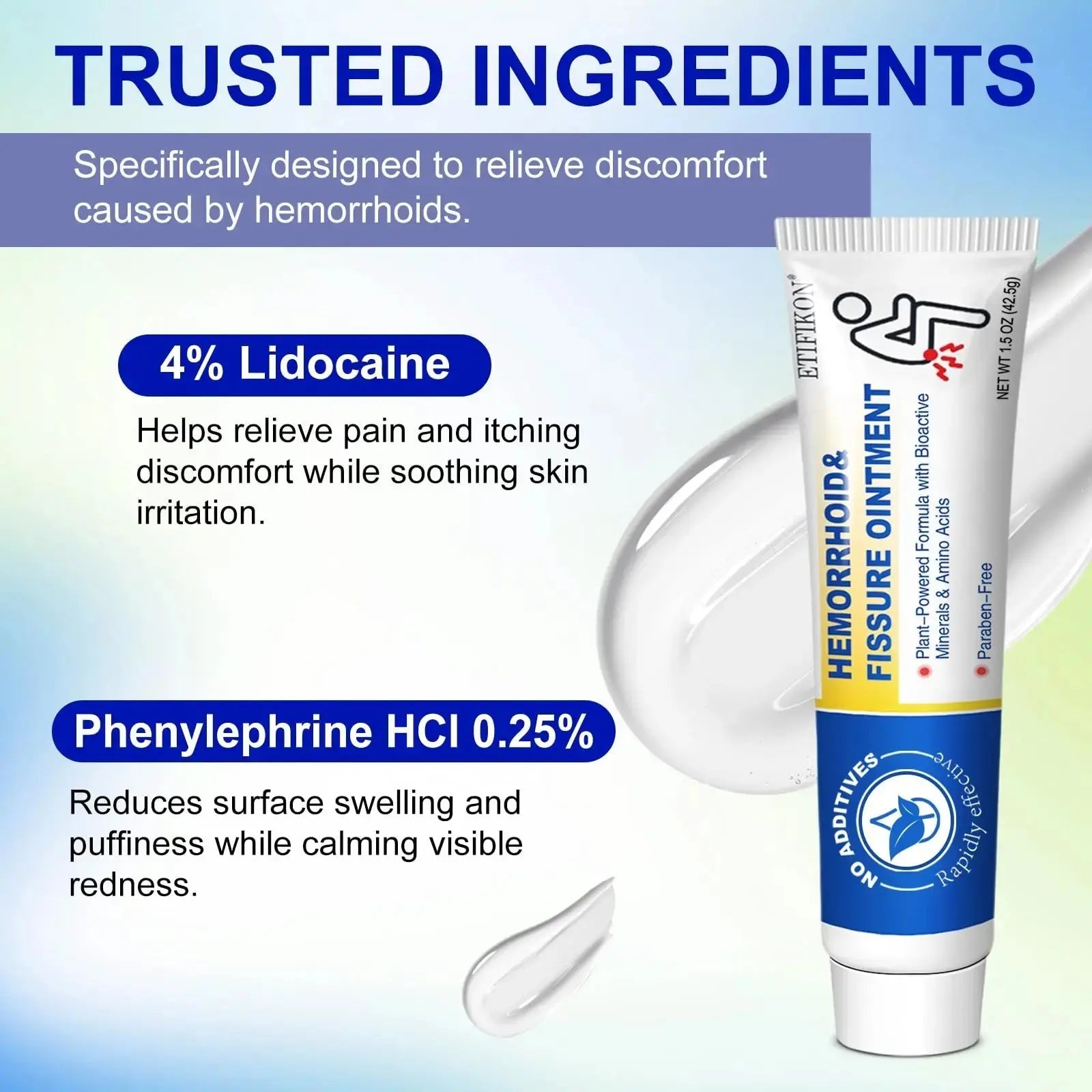 ETIFIKON Hemorrhoid & Fissure Ointment with 4% Lidocaine & Phenylephrine HCI – 42.5g Comforting Care Cream for Internal & External Areas – Helps Soothe Irritation & Support Daily Comfort (1 Pack) ETIFIKONAu supplements