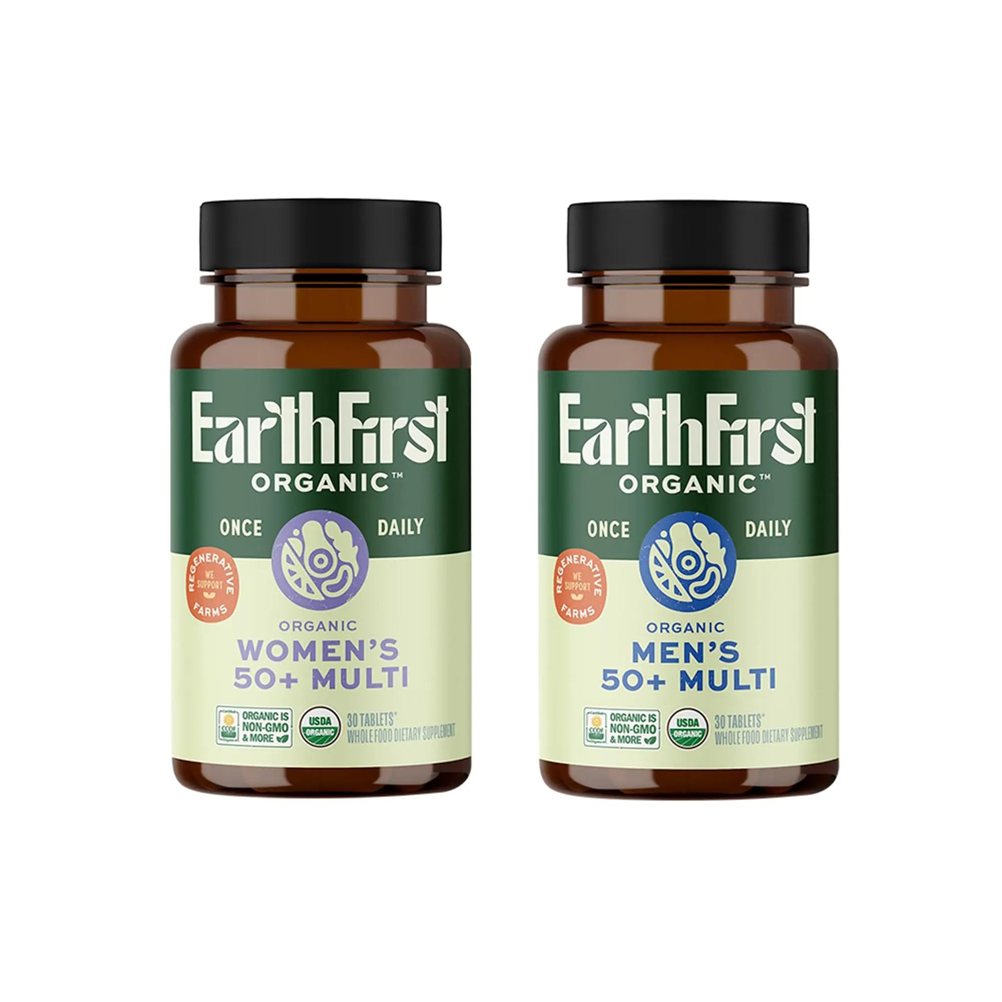 EarthFirst Organic Women's & Men's 50+ Once Daily Multi Bundle,19 Vitamins from Herbs & Superfoods, 30 Count EarthFirst OrganicAu supplements