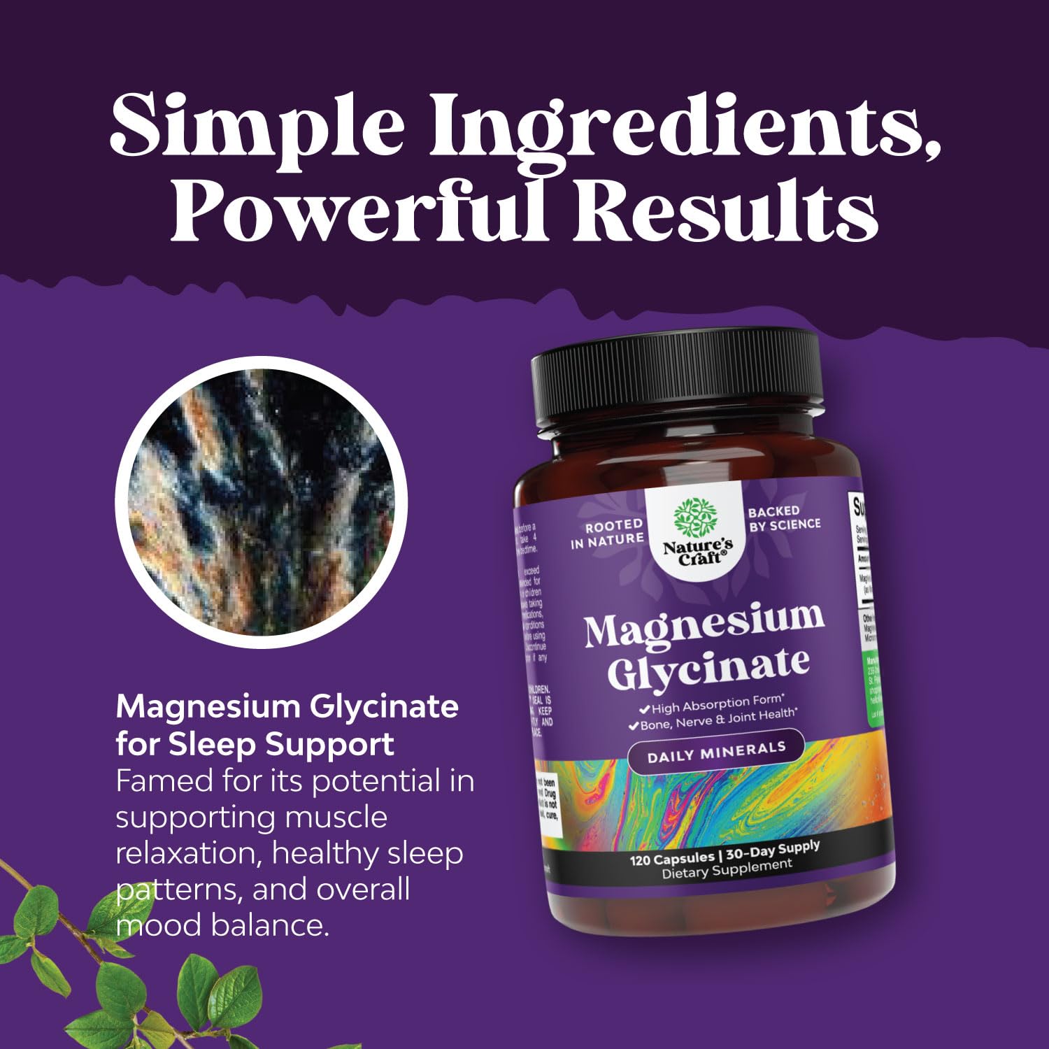 Pure Magnesium Glycinate Supplement 500mg - Magnesium for Sleep and Rest Capsules for Men & Women - Unflavored Vegan High Absorption Pills for Relaxation Support - 120 Count Natures CraftAu supplements