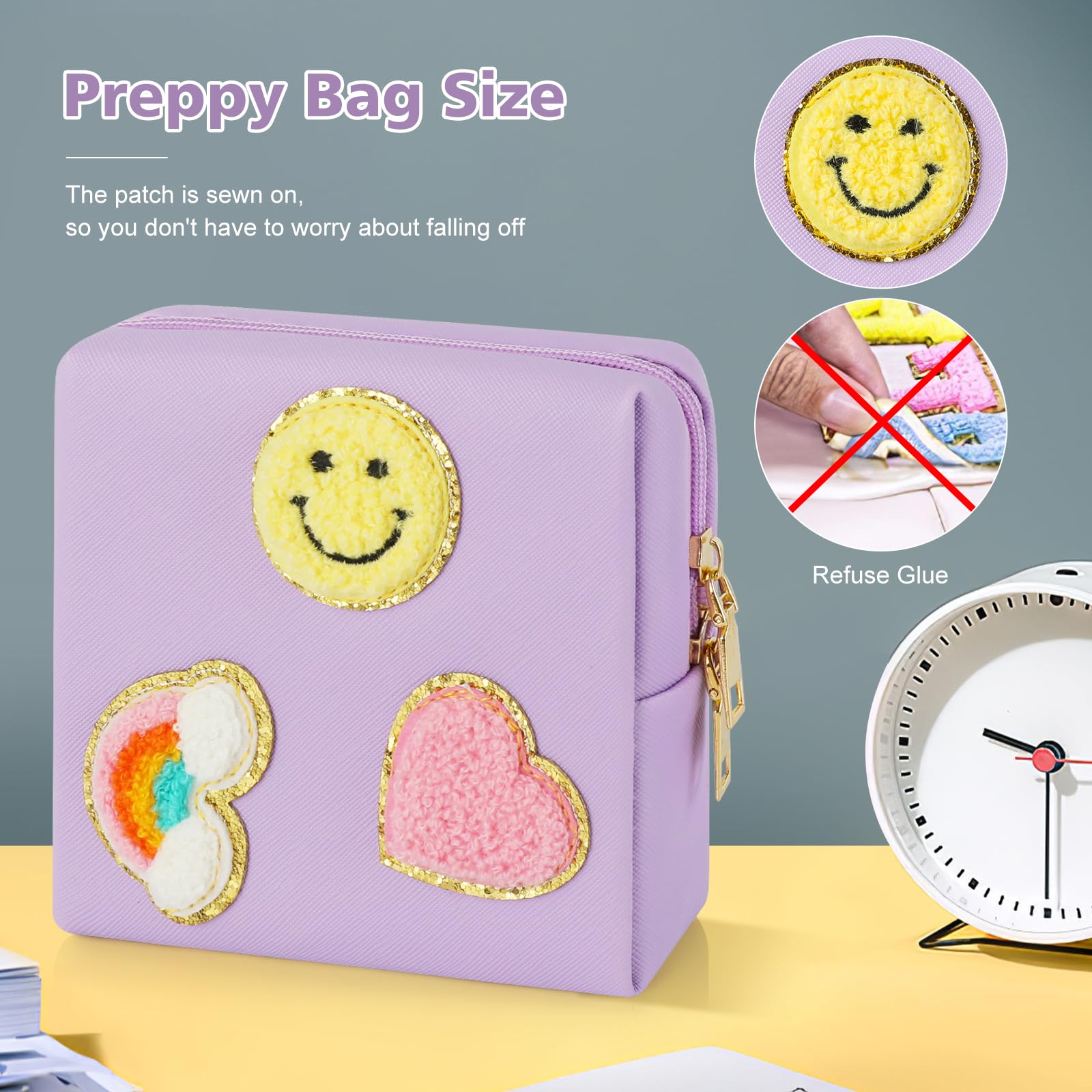 Preppy Patch Period Bag for Teen Aged Girls, Sanitary Napkin Storage Bag, Functional PU Leather Sanitary airogymAu supplements