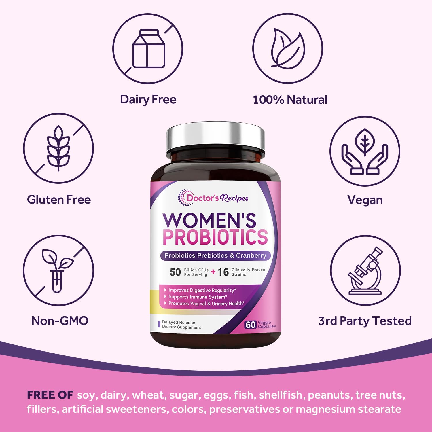 Doctor's Recipes Women’s Probiotic, 60 Caps 50 Billion CFU 16 Strains, with Organic Doctor's RecipesAu supplements