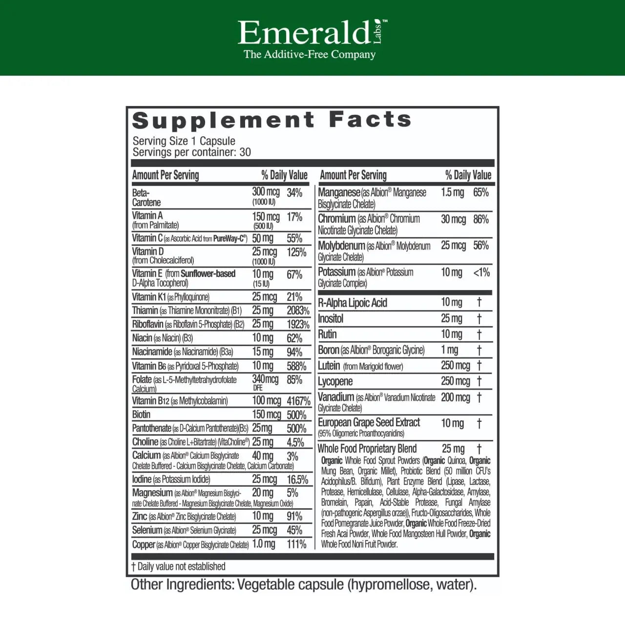 EMERALD LABS Complete 1-Daily Multi - Complete Multivitamin for Men & Women with Vitamin C, Methylated Folate, Whole-Food Blend EMERALD LABSAu supplements
