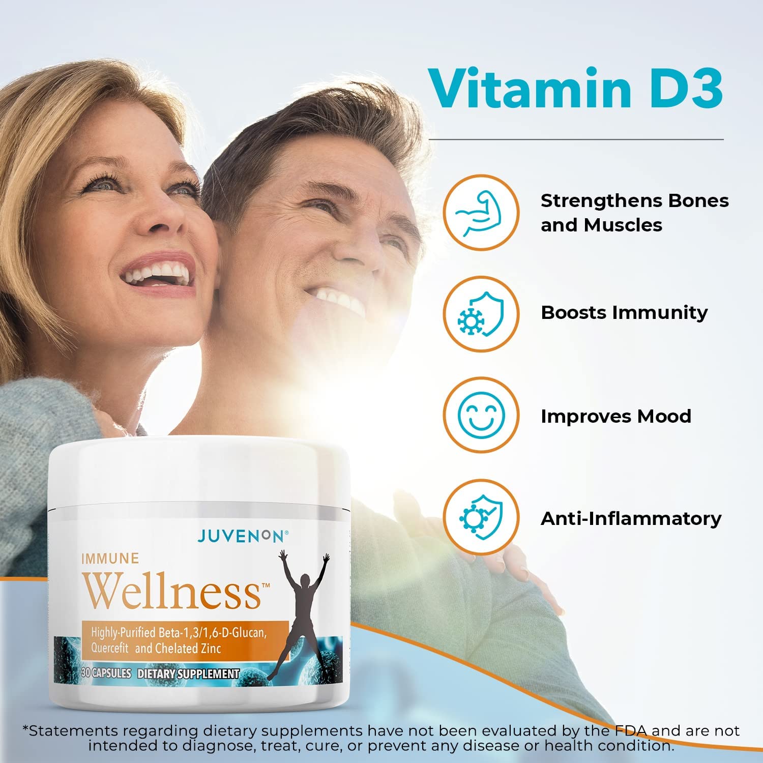 Juvenon Immune Wellness Defense Supplement with Vitamin C, Chelated Zinc Immune Booster Antioxidant Benefits for Adults, Healthy Aging, Heart Health, 30 Capsules JuvenonAu supplements