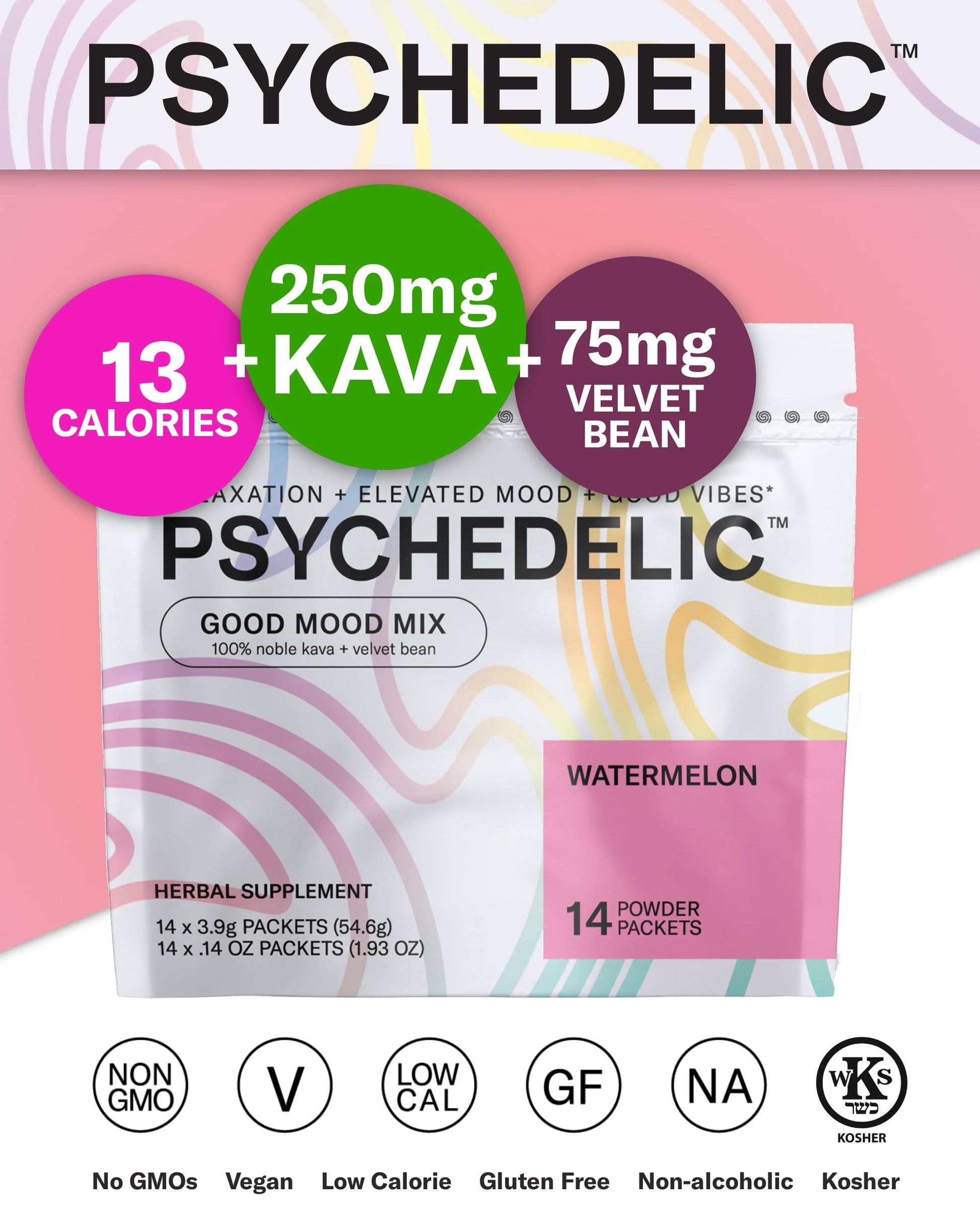 Good Mood Mix - Watermelon - Powder Packets - Calming Kava Drink Mix - Easy Open Psychedelic WaterAu supplements