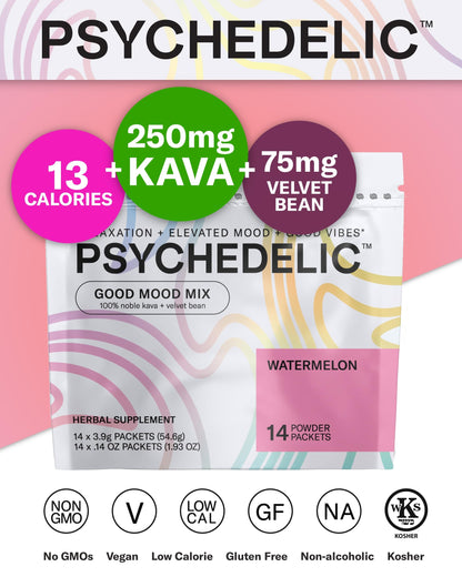 Good Mood Mix - Watermelon - Powder Packets - Calming Kava Drink Mix - Easy Open Psychedelic WaterUS supplements