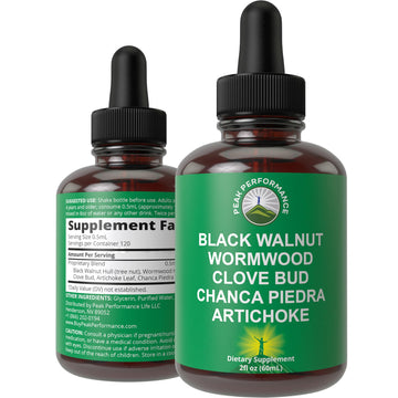 Wormwood Black Walnut Clove Cleanse for Humans. Elimination Detox + Intestinal Support Liquid Tincture Supplement for Adults and Kids. with Artichoke and Chanca Piedra for Additional Benefits Peak PerformanceAu supplements